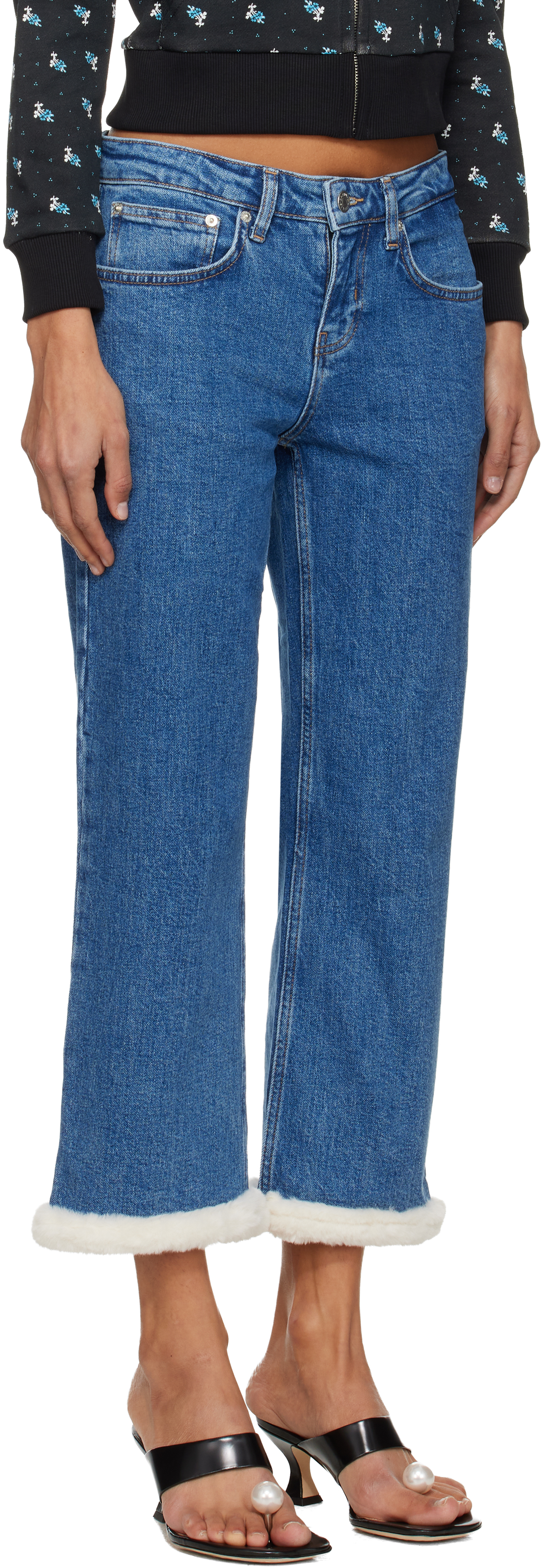 Sandy Liang Blue Moni Jeans In Animal Print