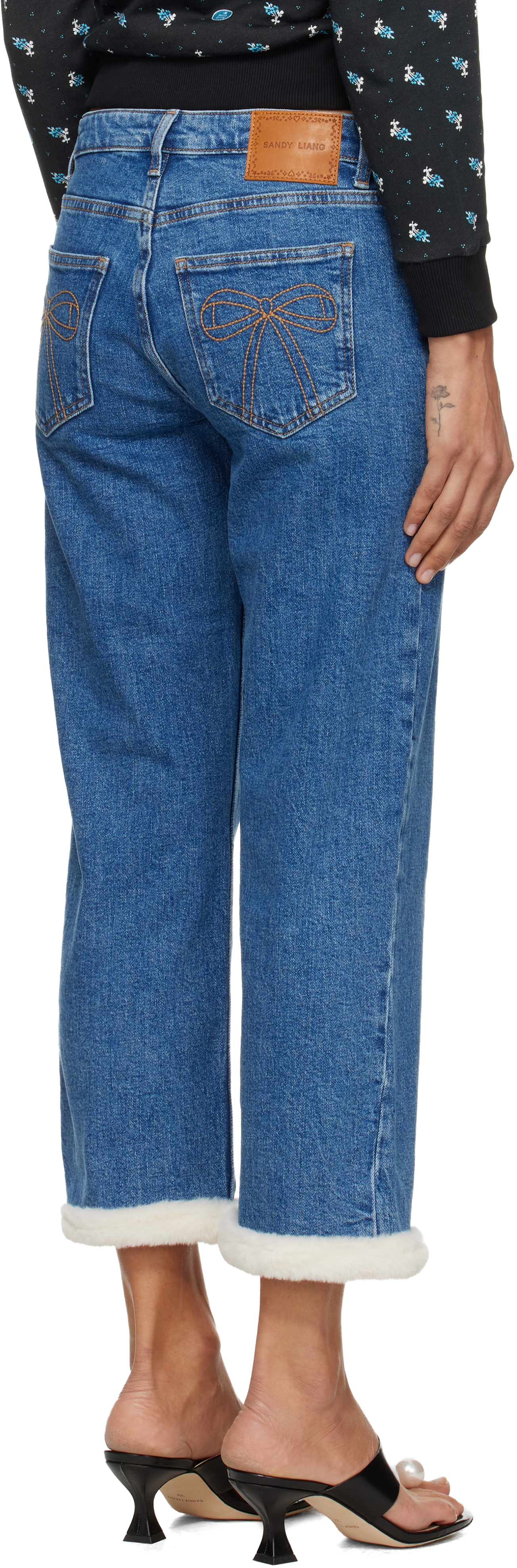 Sandy Liang Blue Moni Jeans In Animal Print