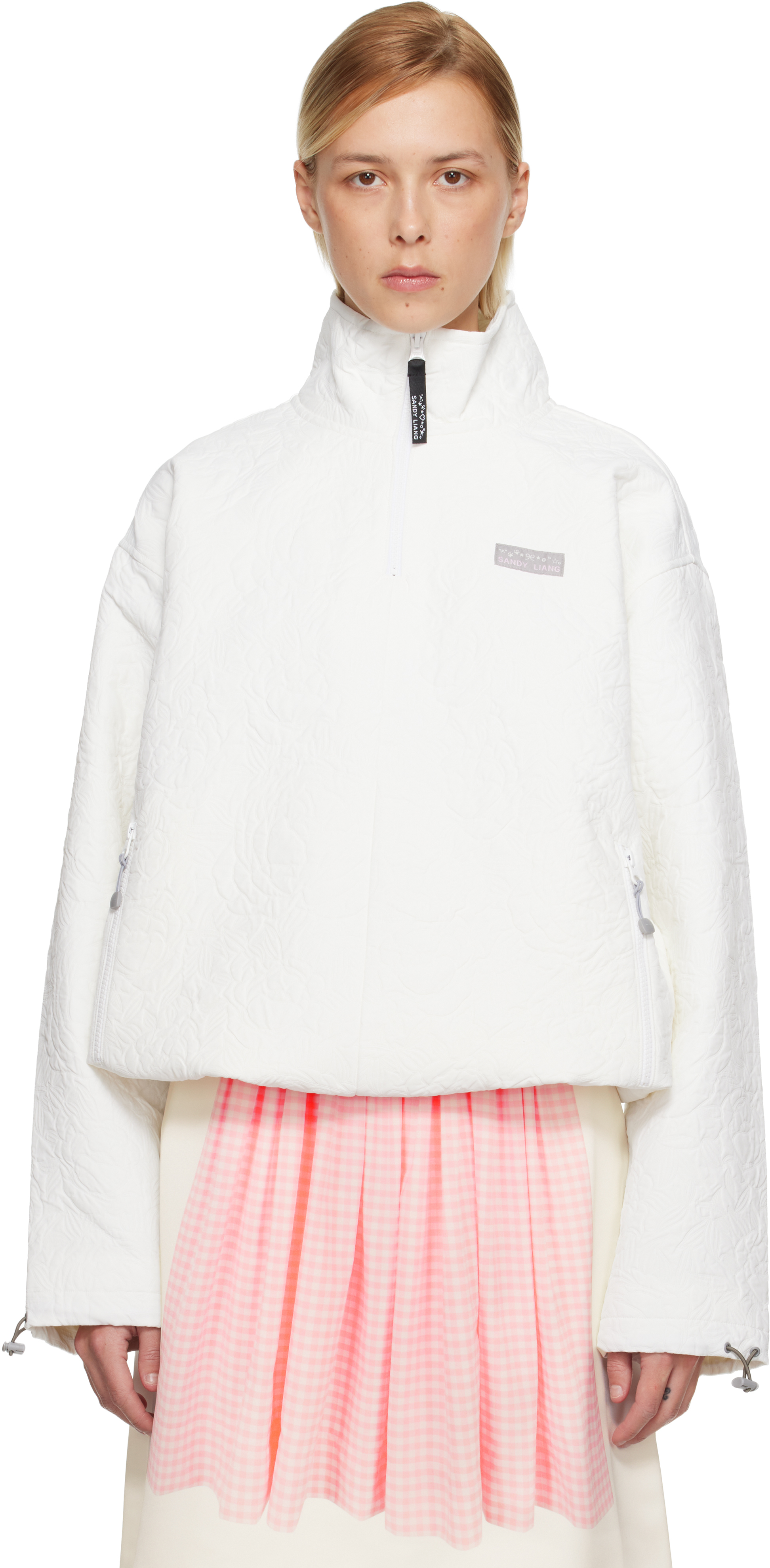 White Ascher Pullover Jacket by Sandy Liang on Sale