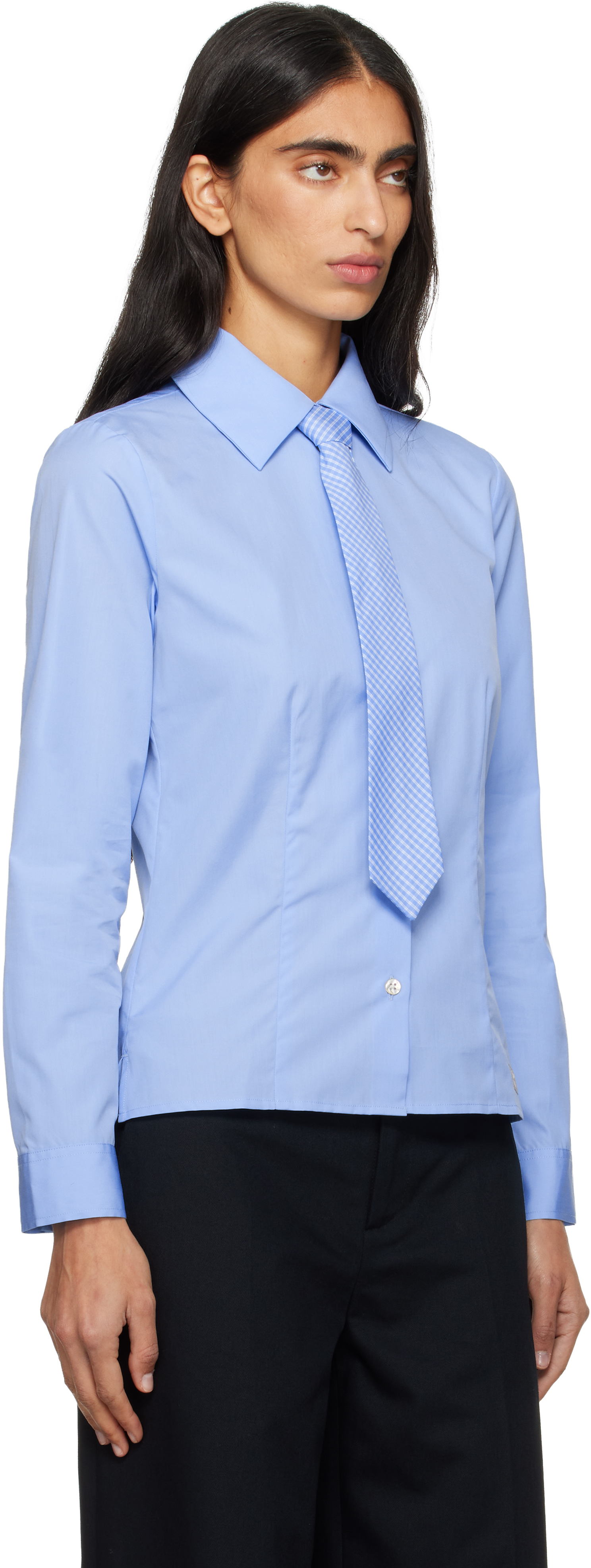 Sandy Liang Levi Button-up Shirt With Removable Tie In Blue