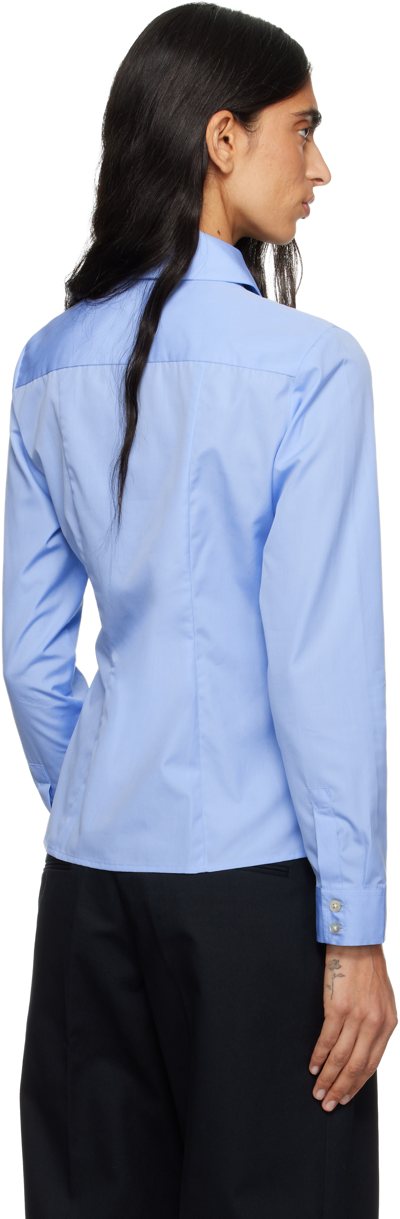 Sandy Liang Levi Button-up Shirt With Removable Tie In Blue