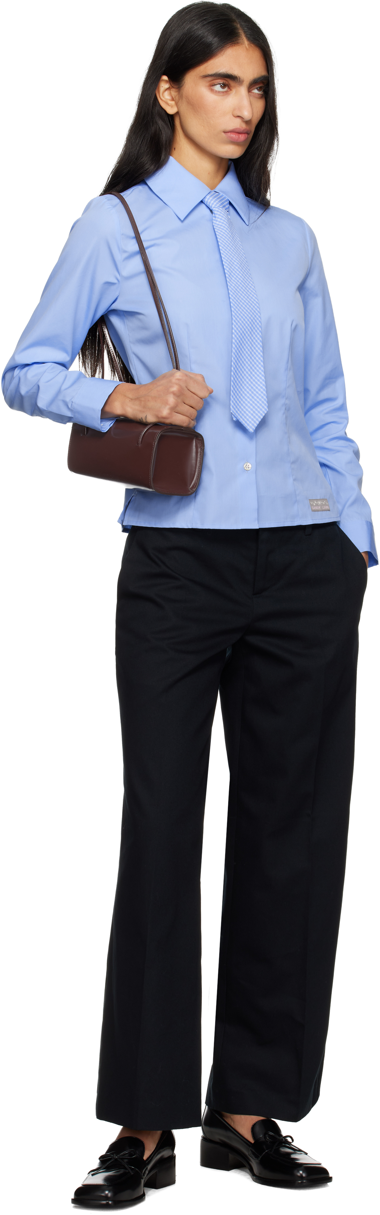 Sandy Liang Levi Button-up Shirt With Removable Tie In Blue