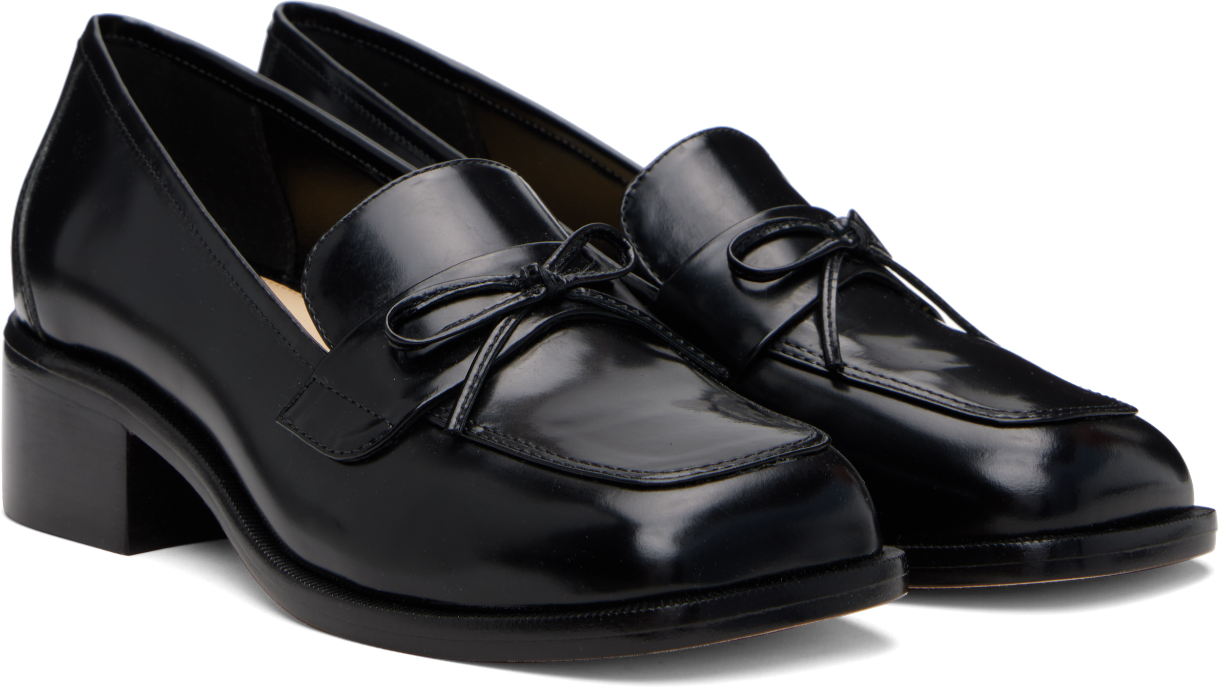 Sandy Liang Black Spazzolato Leather Loafers In Black