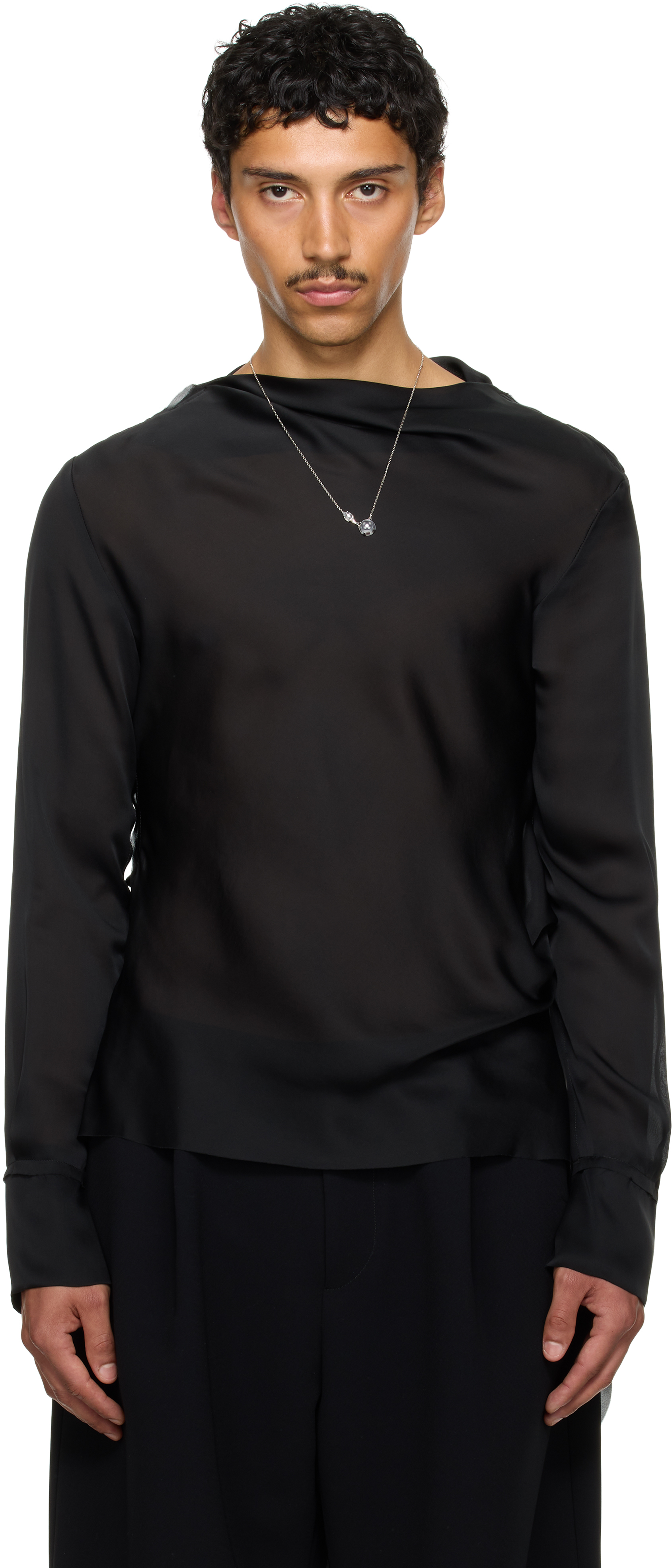 SSENSE Exclusive Black Draped Neck Long Sleeve Shirt