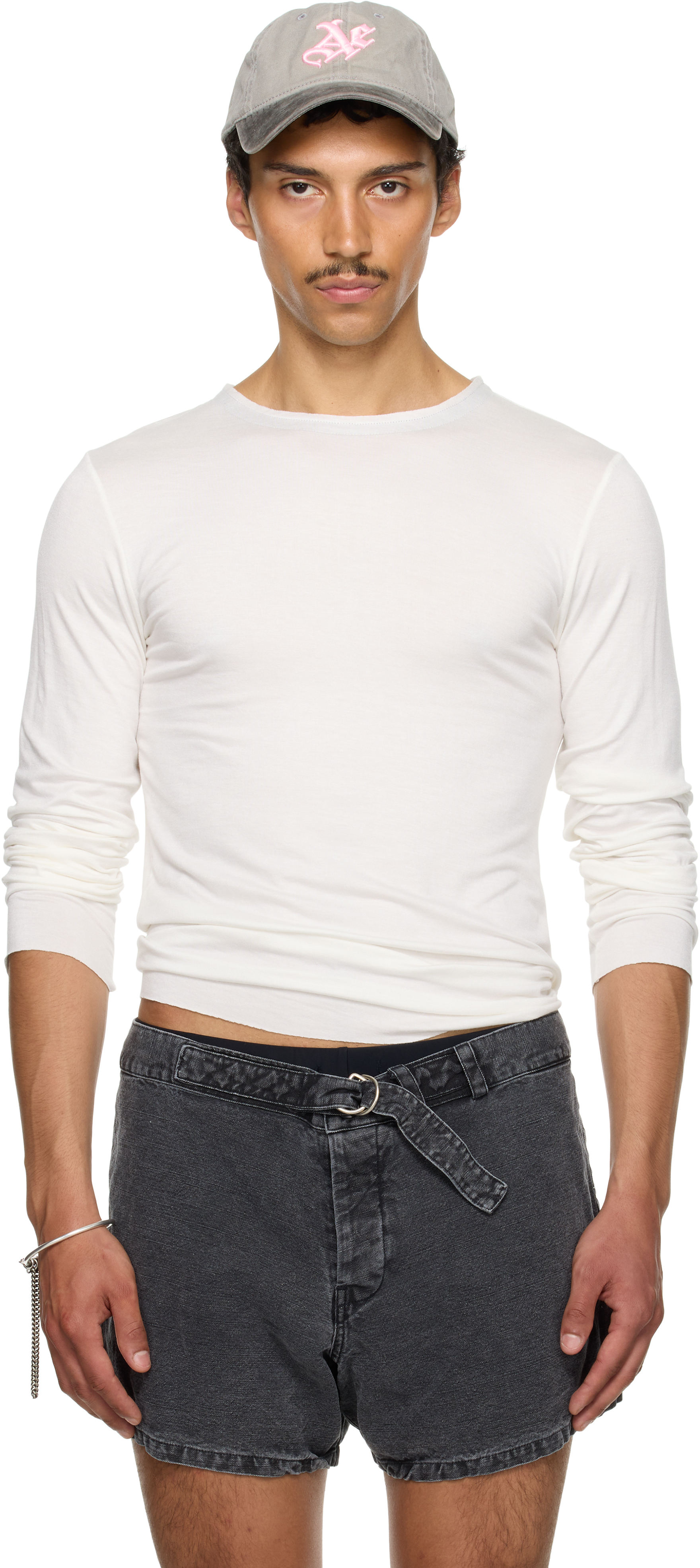 SSENSE Exclusive White Satin Trim Long Sleeve T-shirt