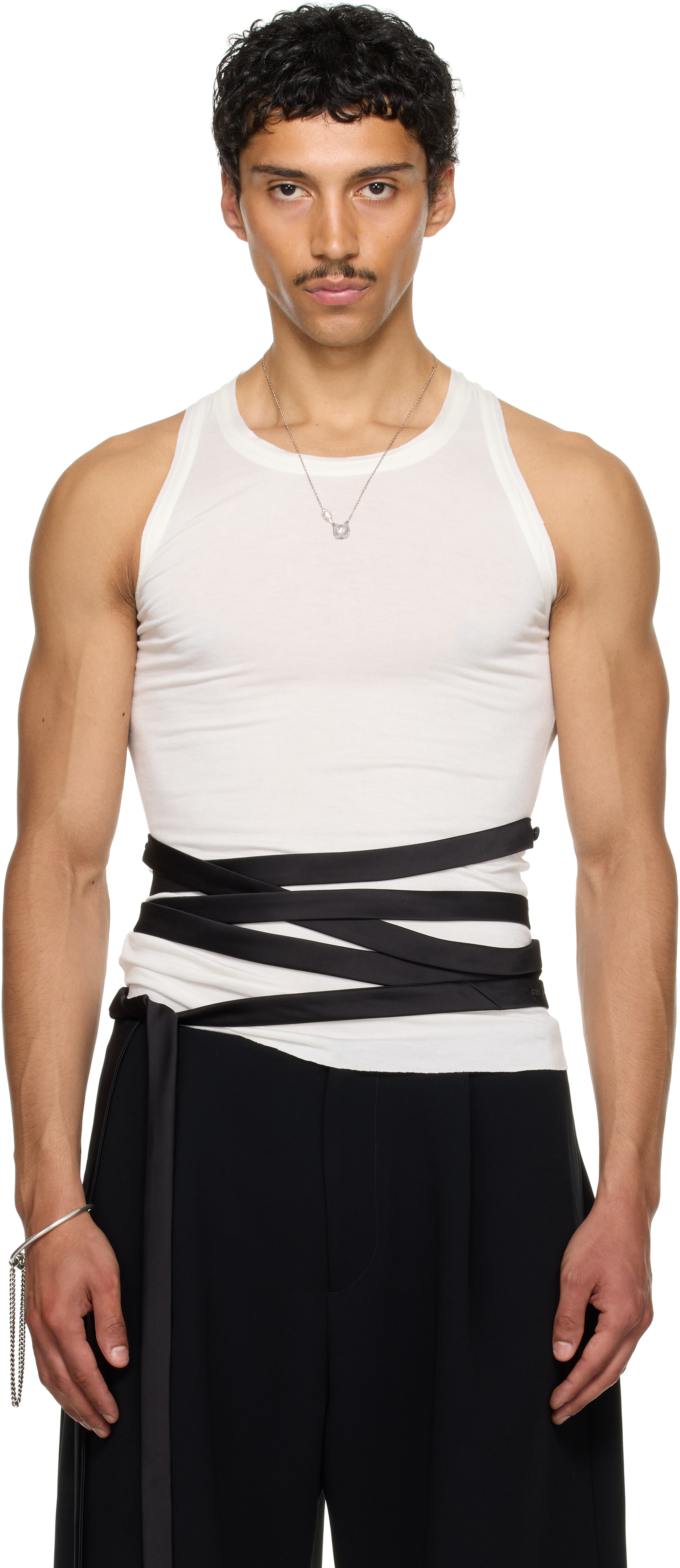 SSENSE Exclusive White Satin Tie Jersey Tank Top