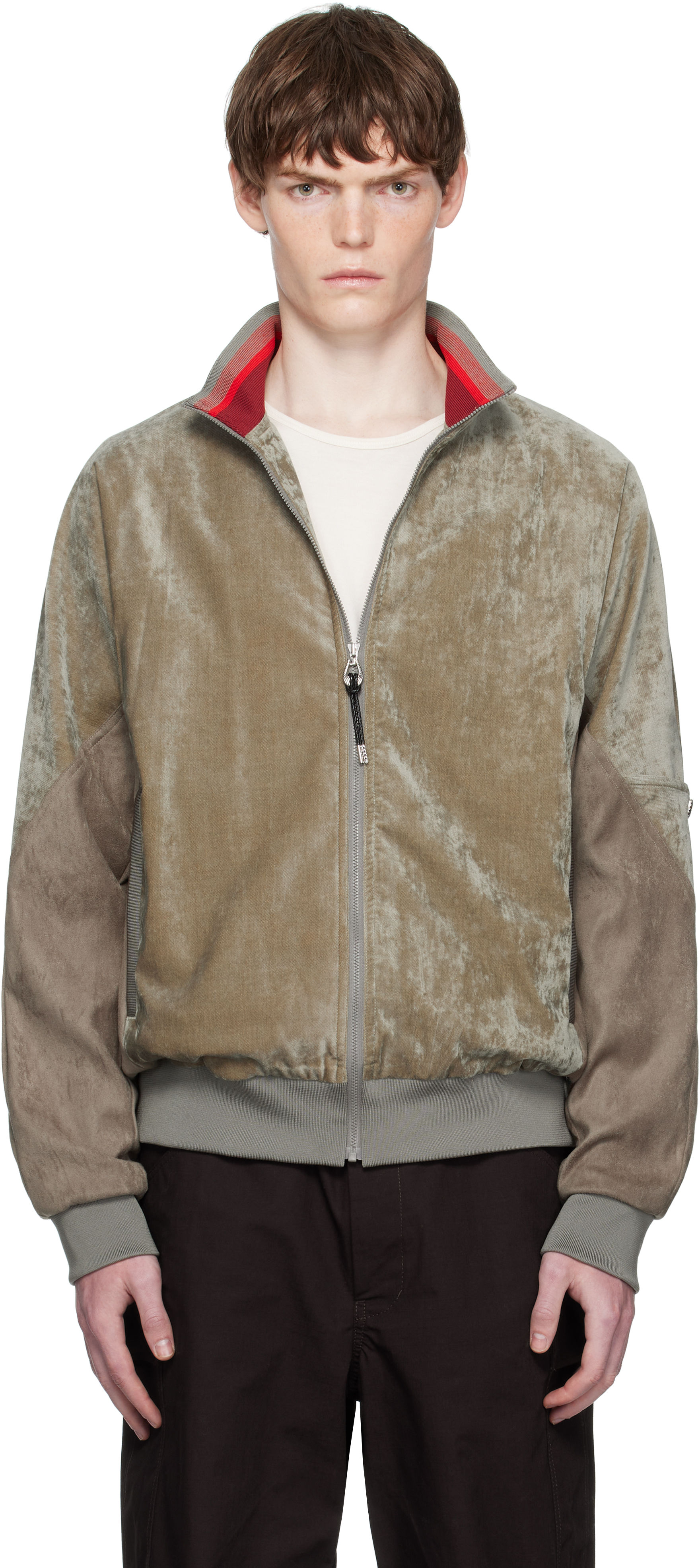 Khaki Velvet Track Jacket by Toga Virilis on Sale
