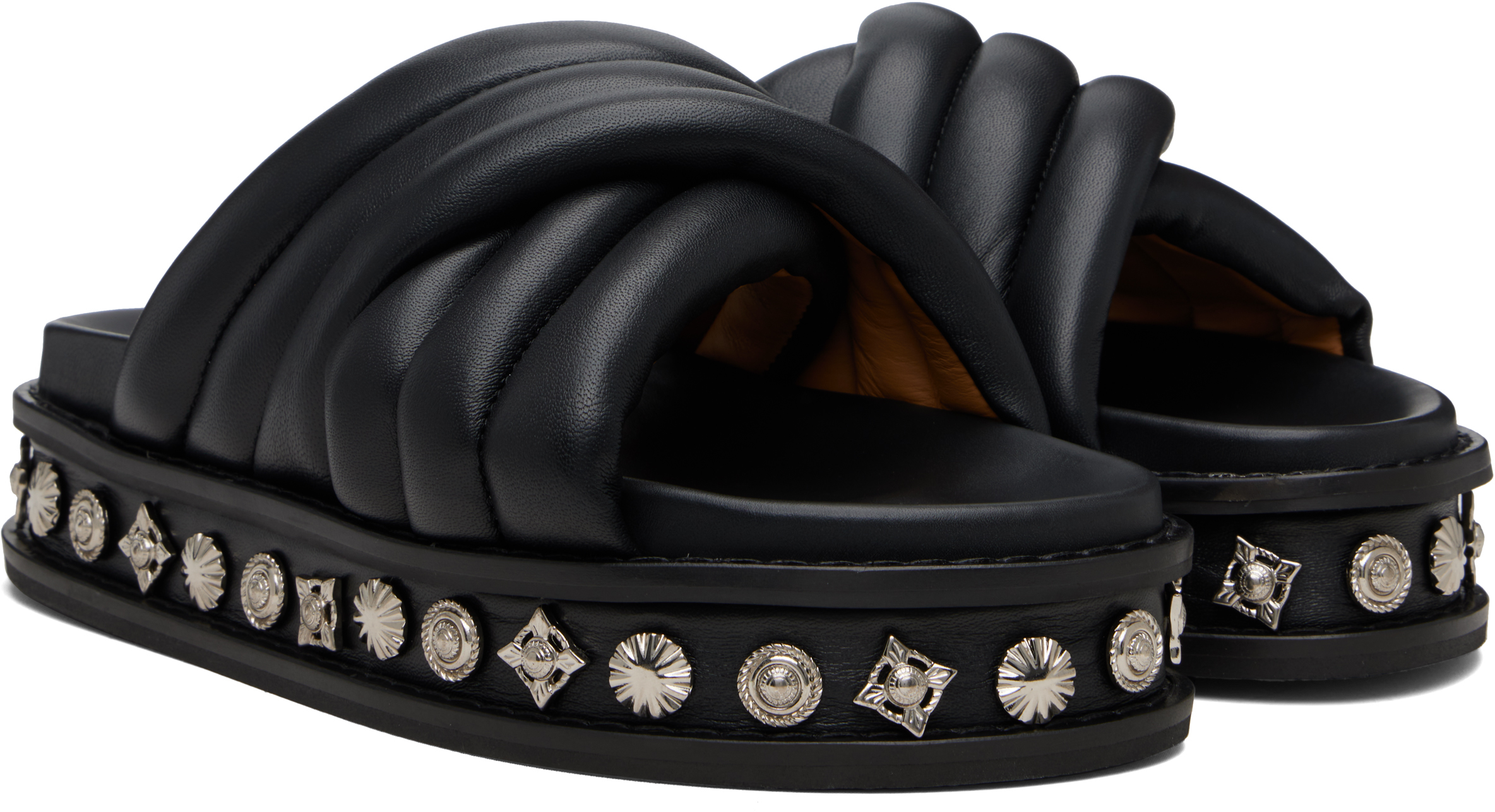 Toga Virilis Black Soft Leather Sandals In Black