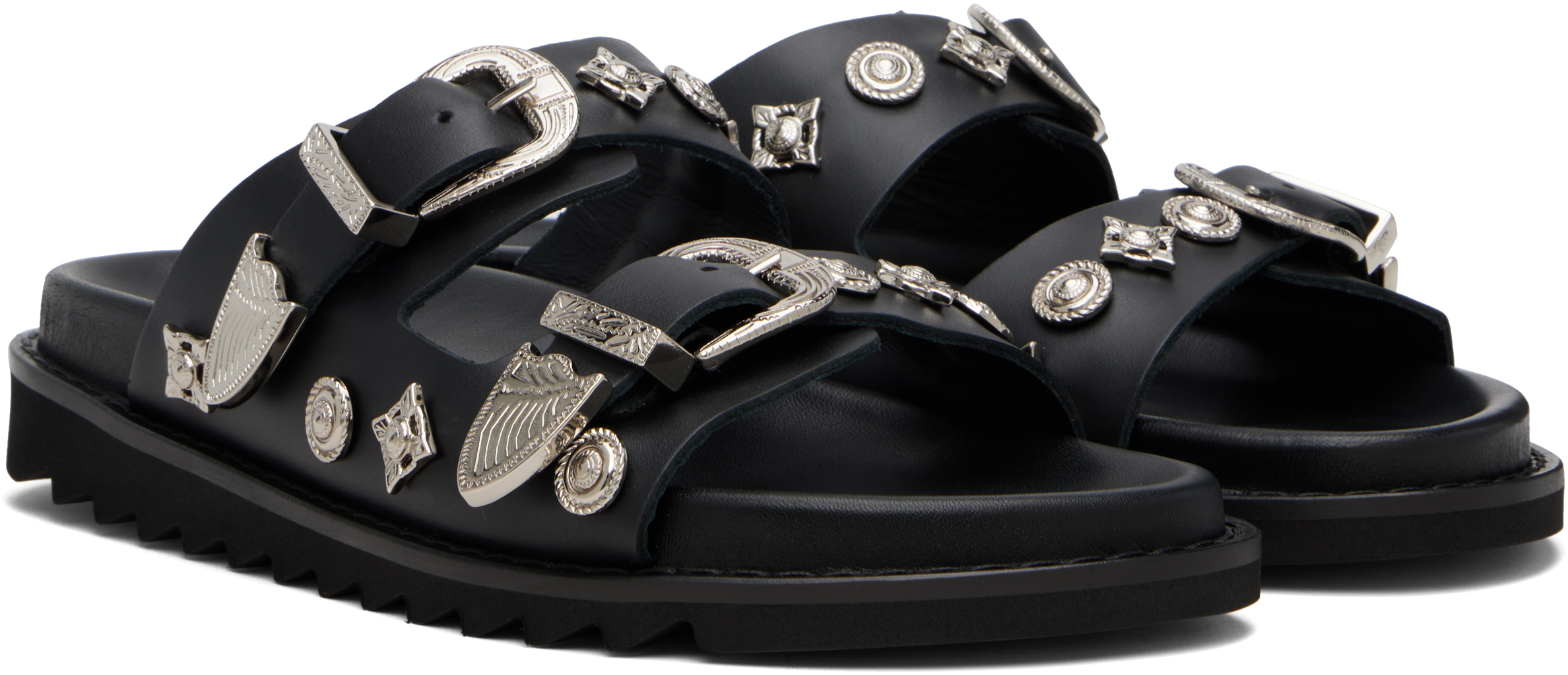Toga Virilis Black Buckle Sandals In Black