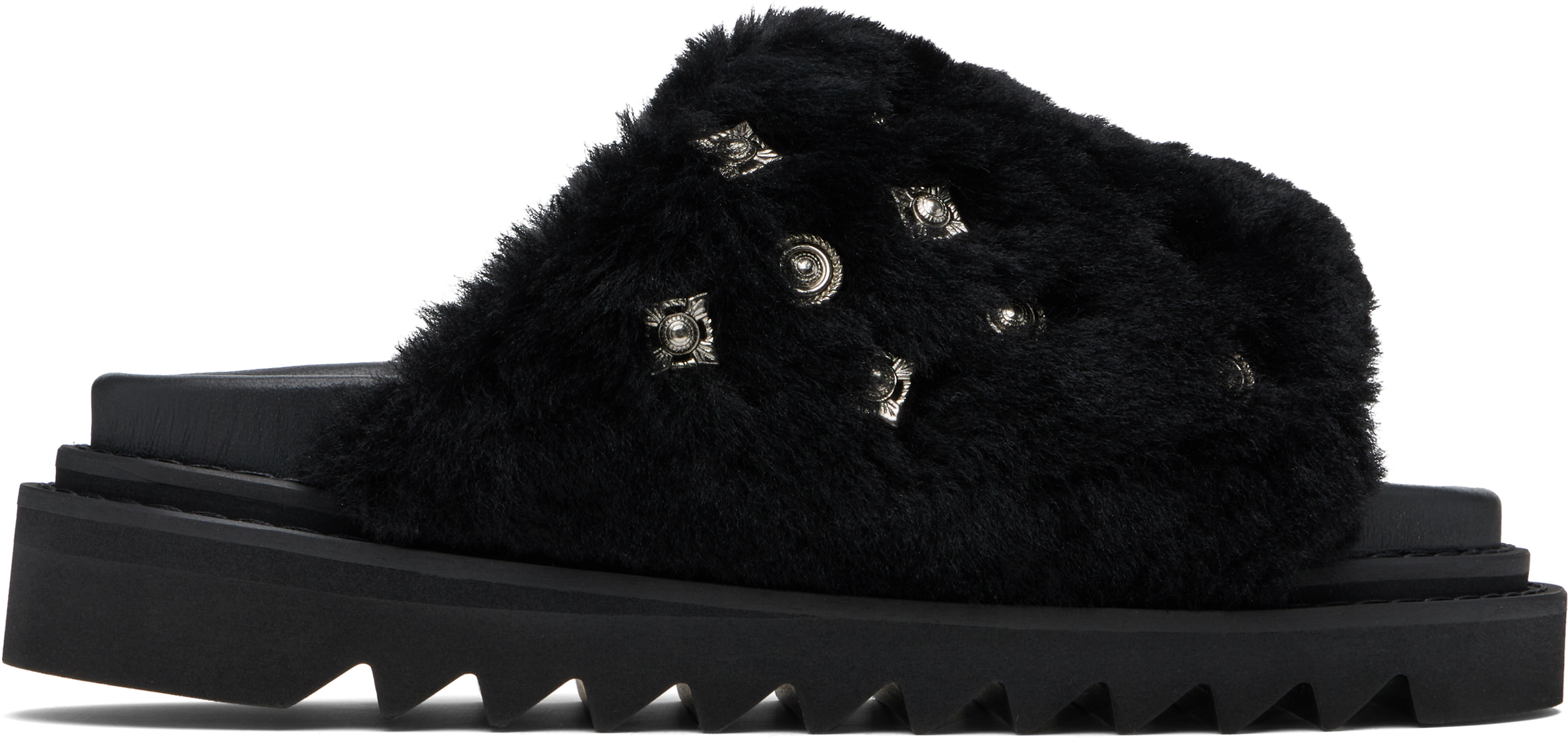 Toga Virilis Black Shearling Sandals In Black