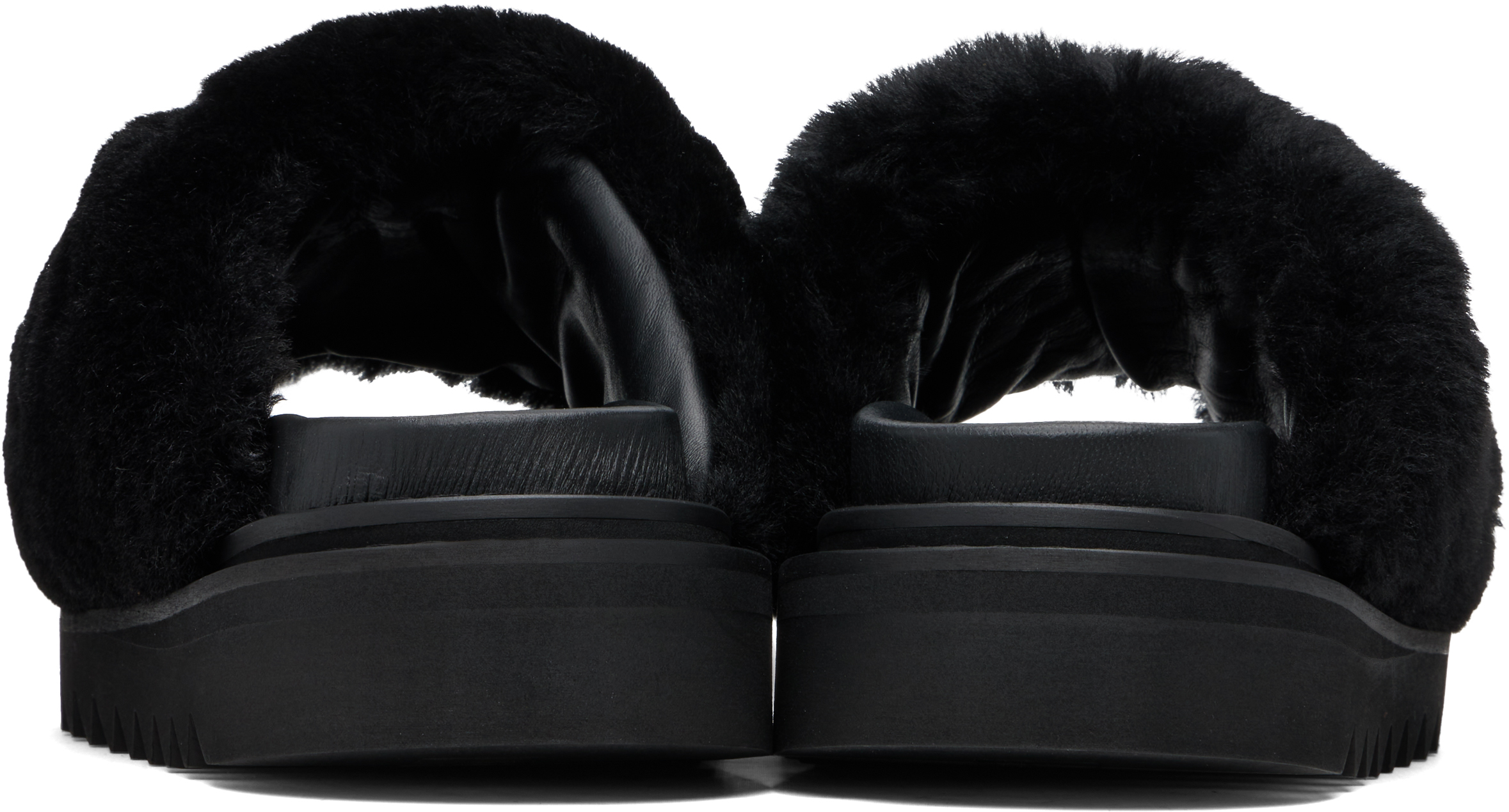 Toga Virilis Black Shearling Sandals In Black