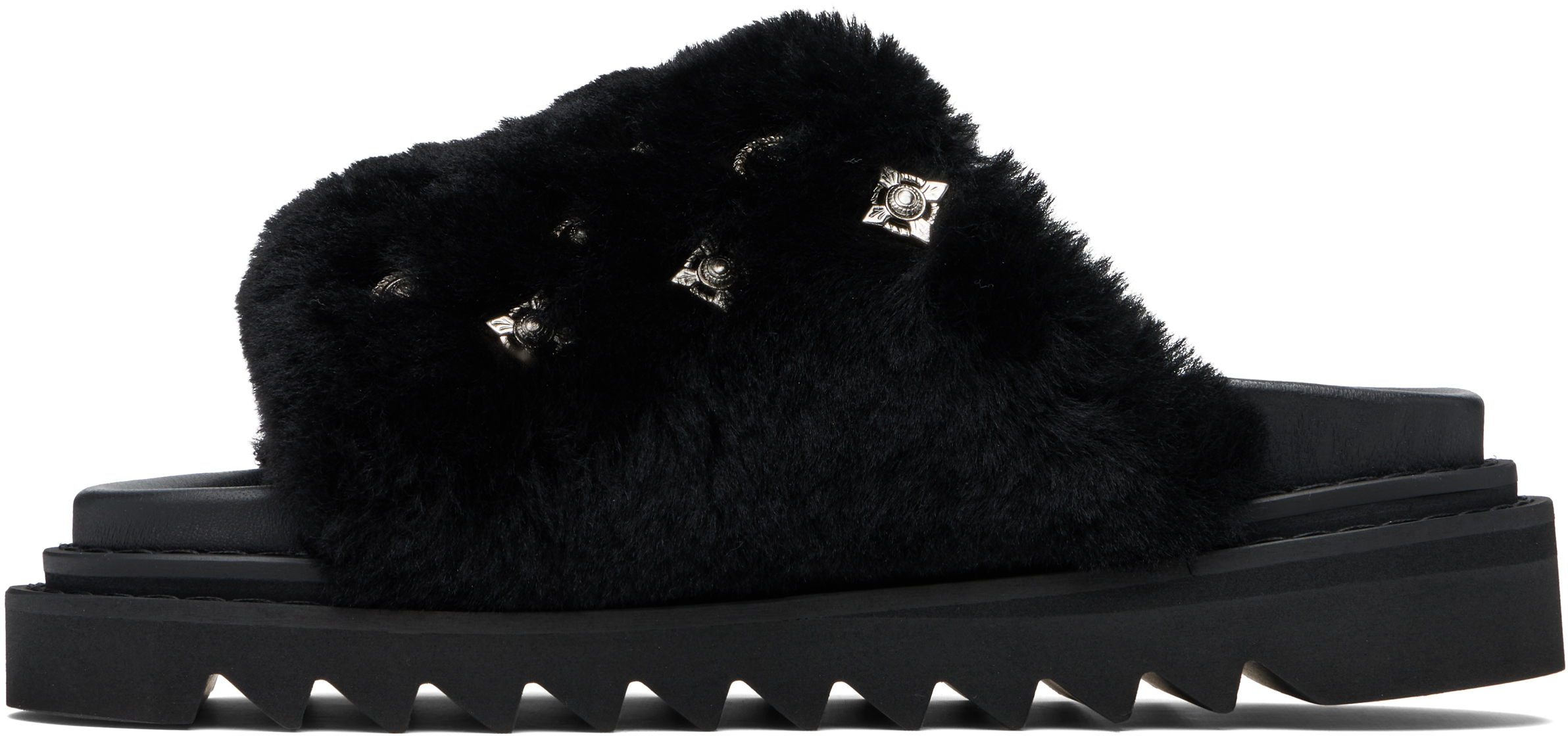Toga Virilis Black Shearling Sandals In Black