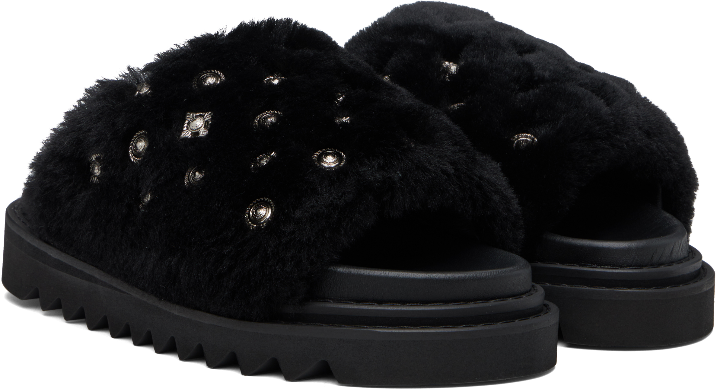 Toga Virilis Black Shearling Sandals In Black