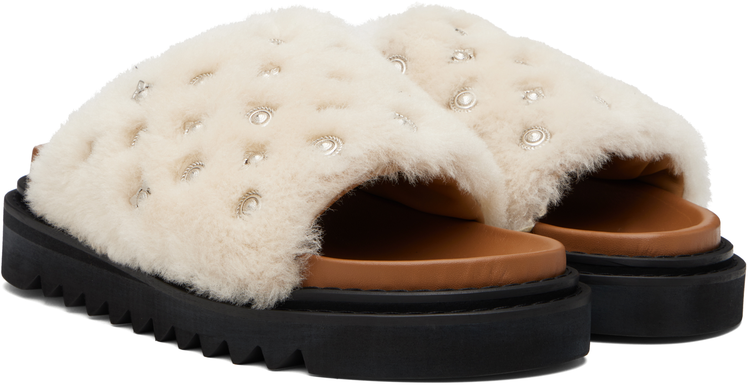 Toga Virilis Off-white Shearling Sandals In Neutral