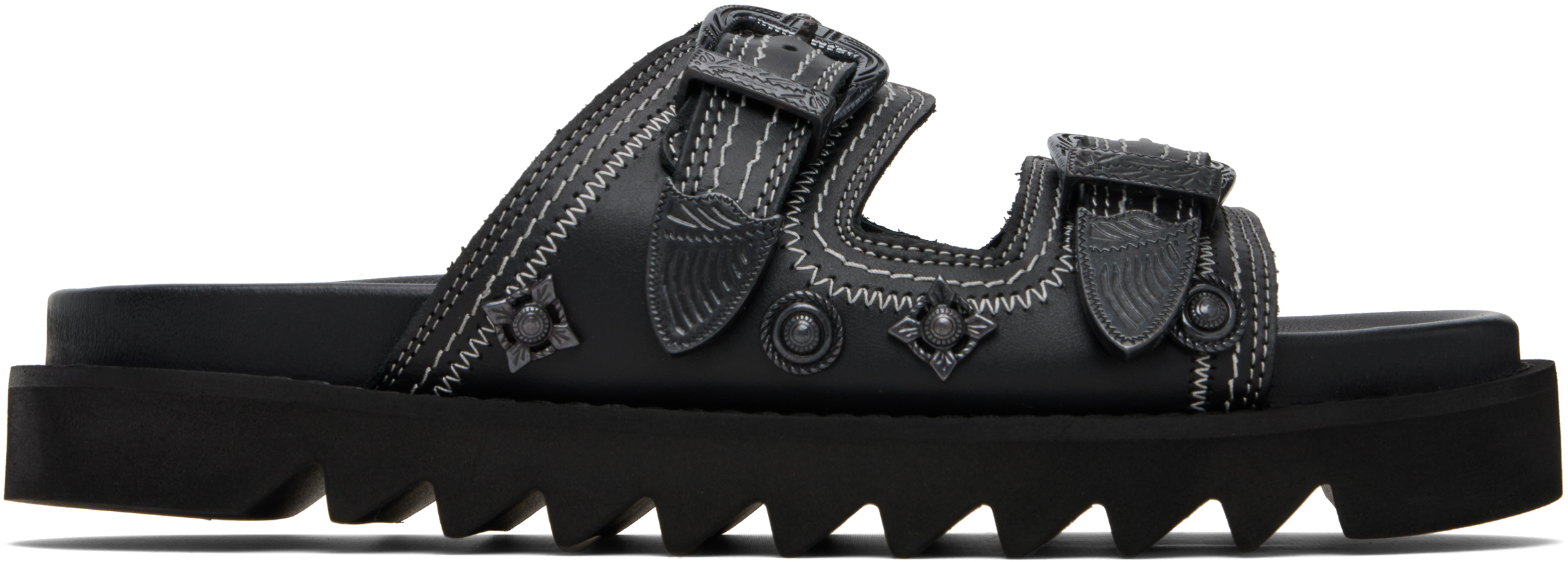 Toga Virilis Black Leather Sandals In Black