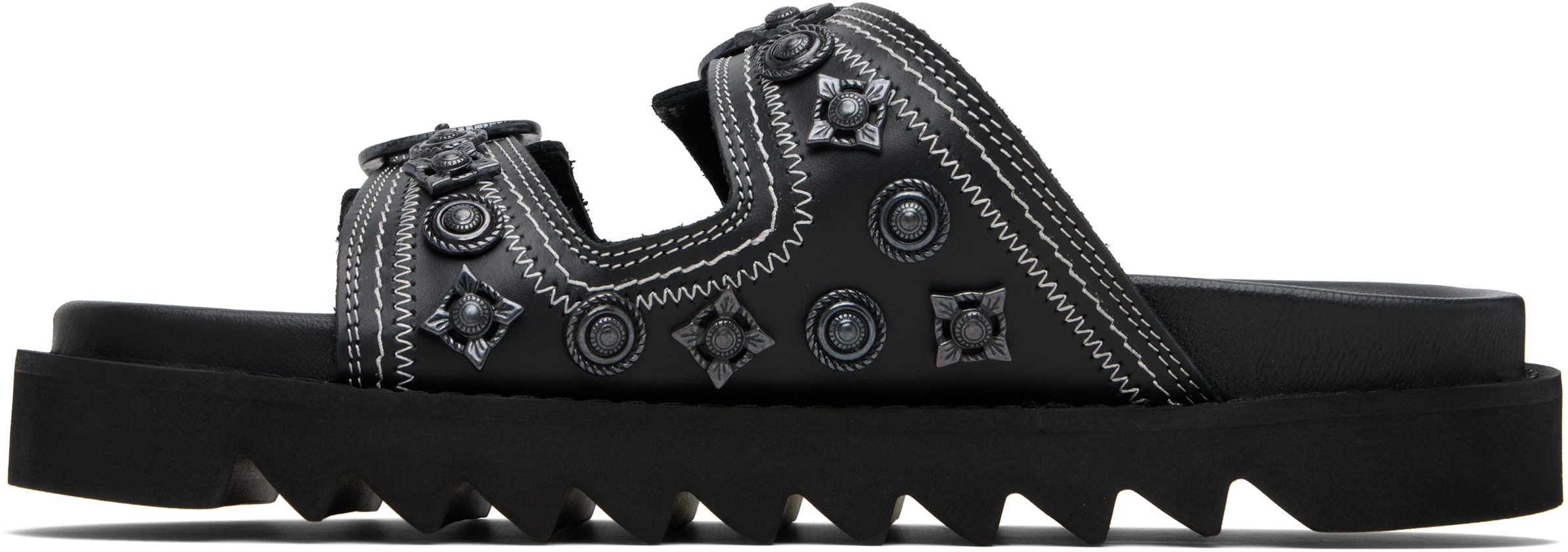 Toga Virilis Black Leather Sandals In Black