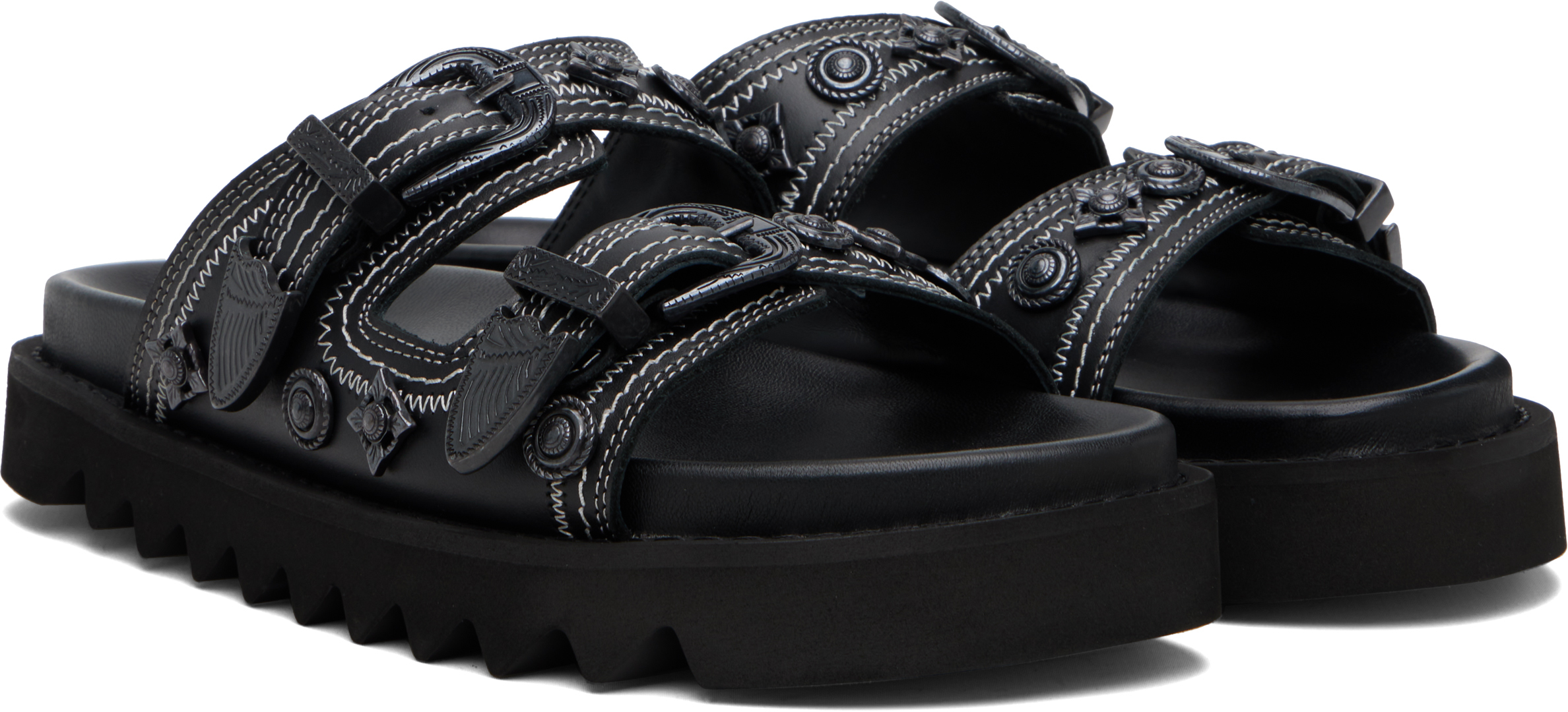 Toga Virilis Black Leather Sandals In Black