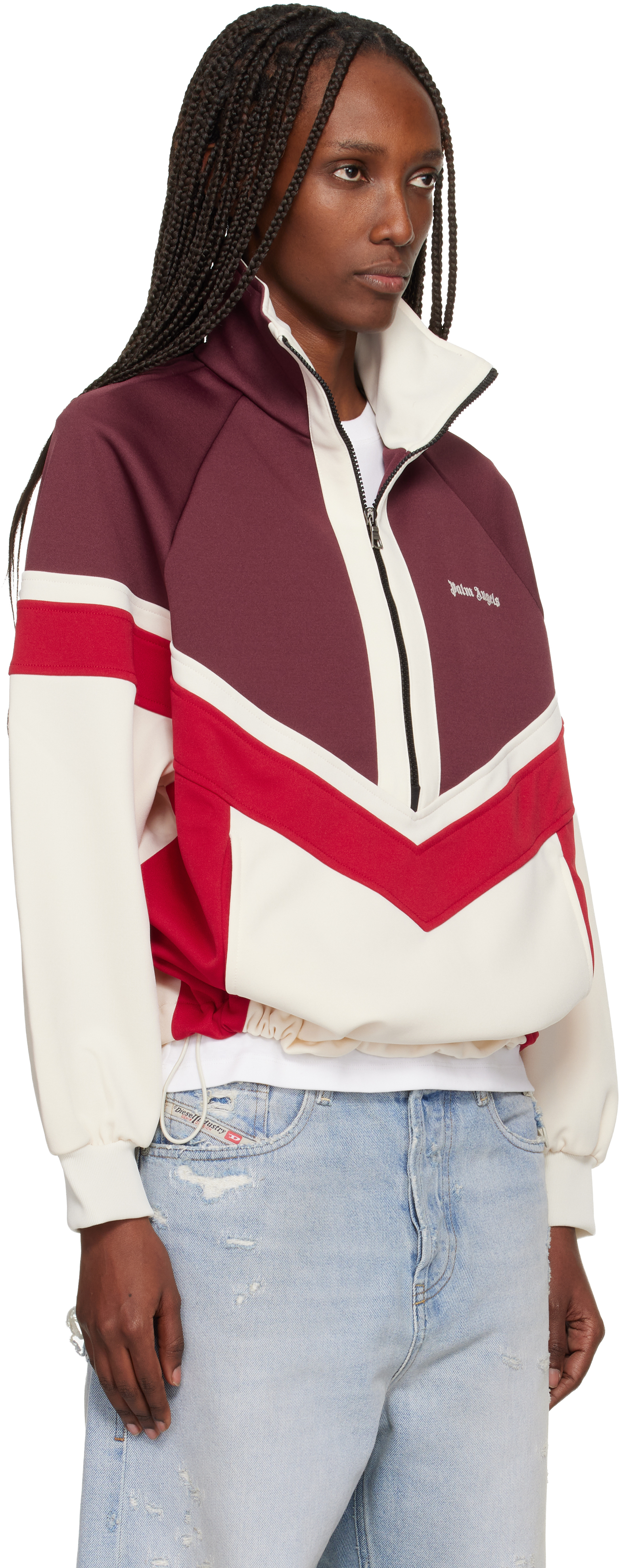 Palm Angels Burgundy & Off-white Colorblock Anorak Track Jacket In Red