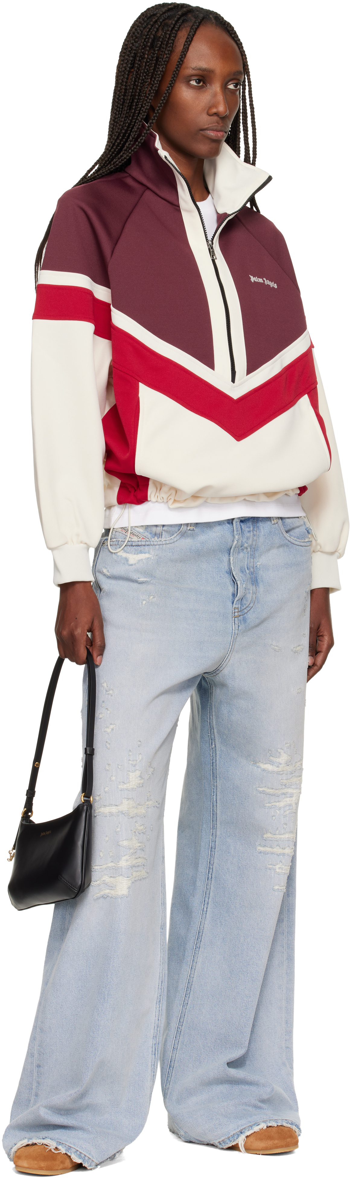 Palm Angels Burgundy & Off-white Colorblock Anorak Track Jacket In Red