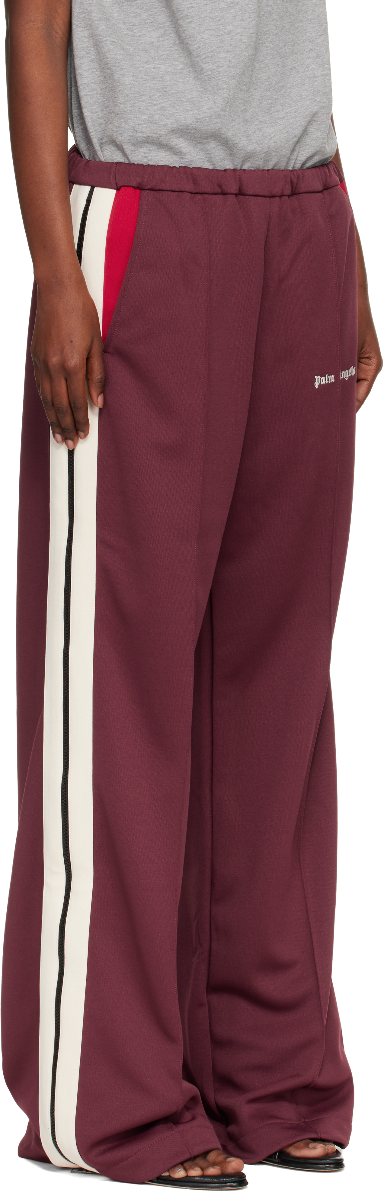 Palm Angels Burgundy Colorblock Zip Track Pants In Brown