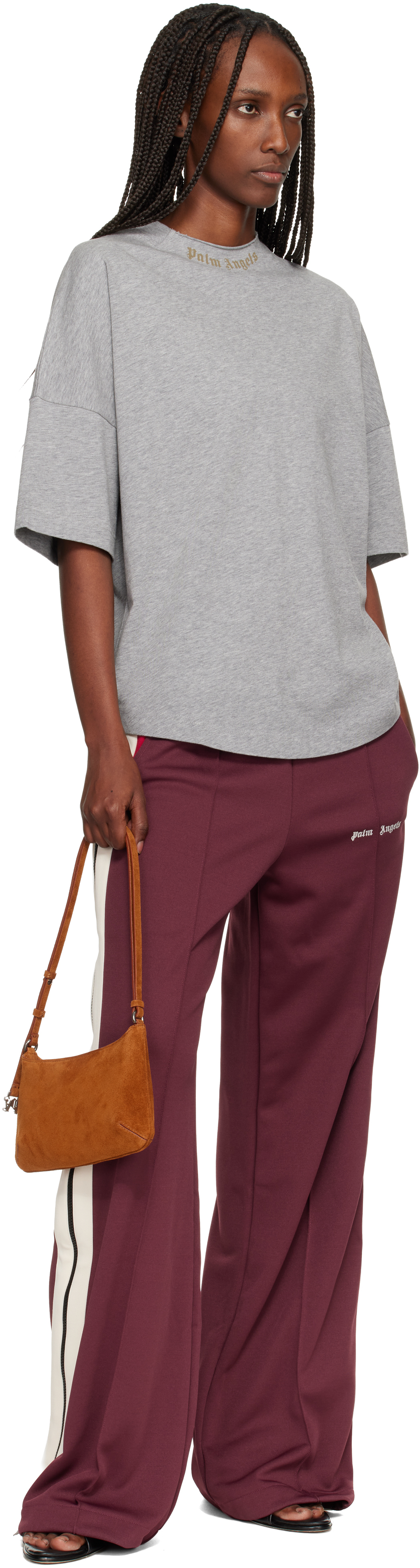 Palm Angels Burgundy Colorblock Zip Track Pants In Brown