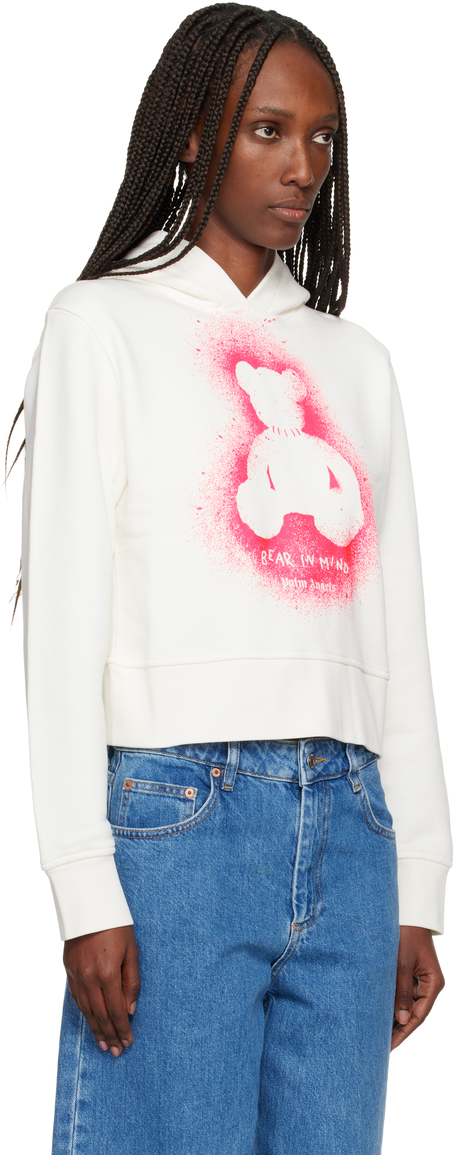 Palm Angels Off-white Spray Bear Fitted Hoodie