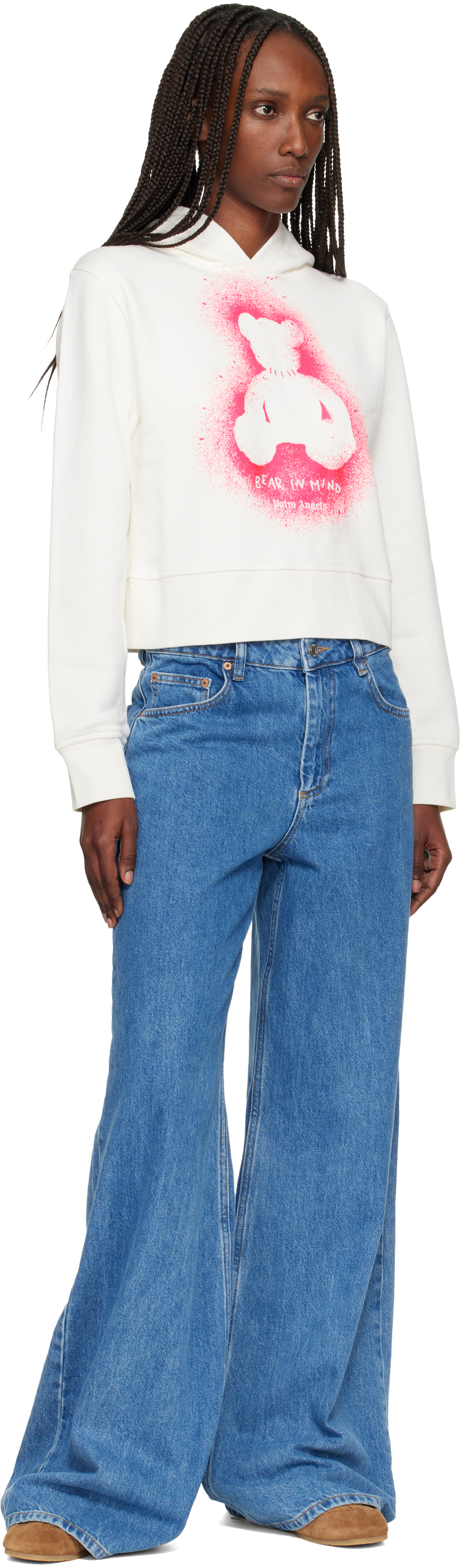 Palm Angels Off-white Spray Bear Fitted Hoodie