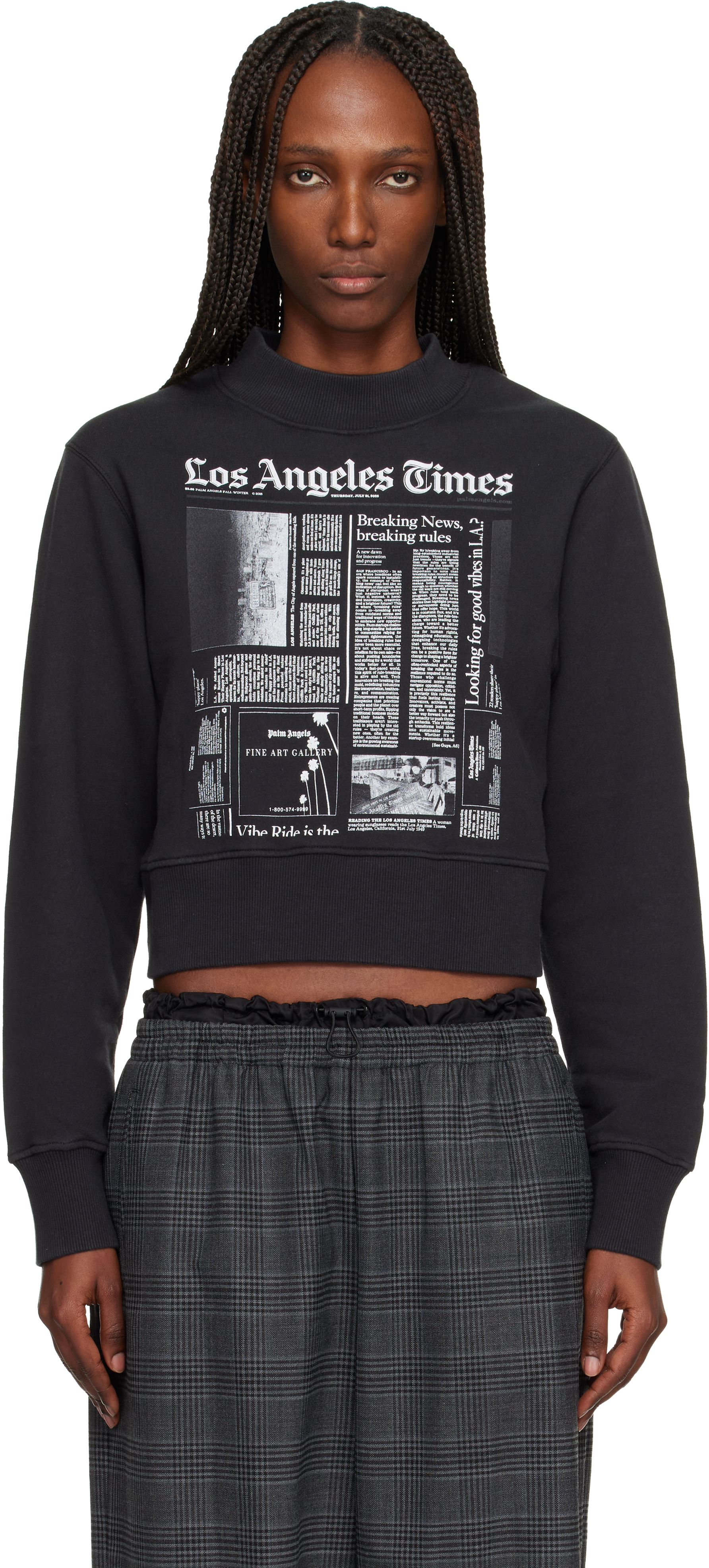 Palm Angels Black La Times Edition News Fitted Crew Sweatshirt In Multi