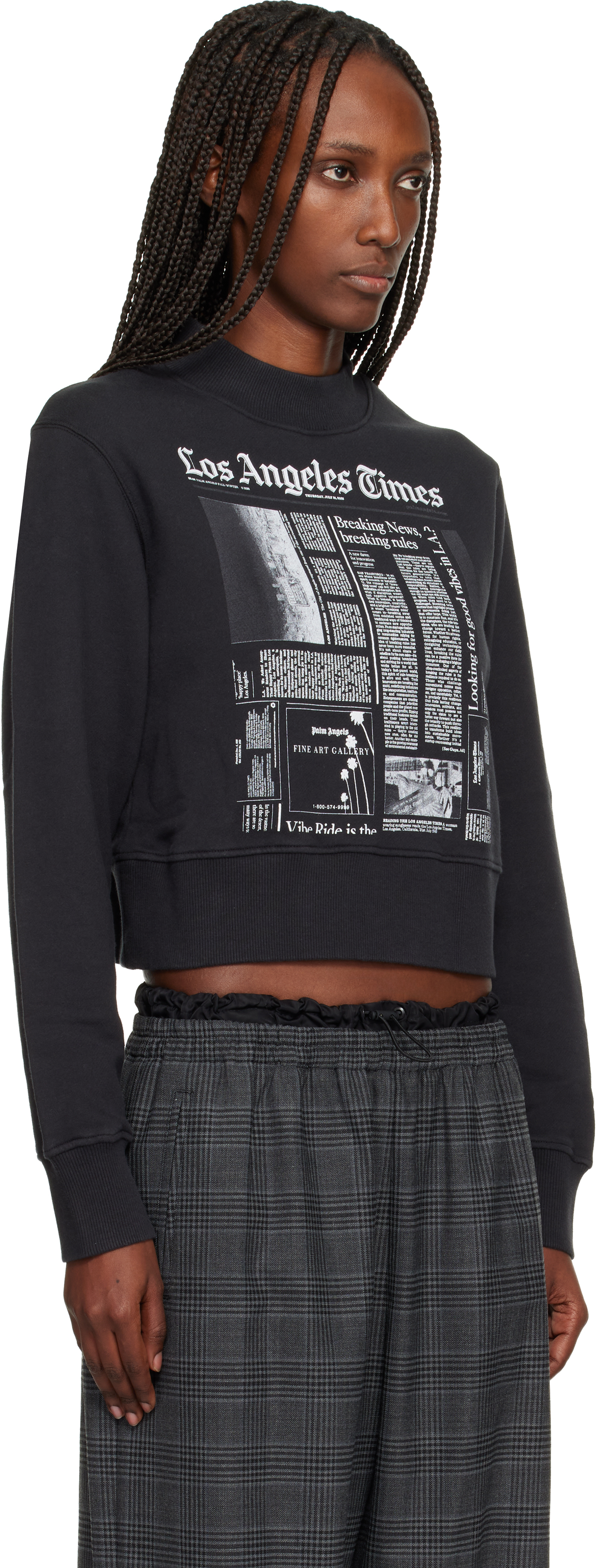 Palm Angels Black La Times Edition News Fitted Crew Sweatshirt In Multi