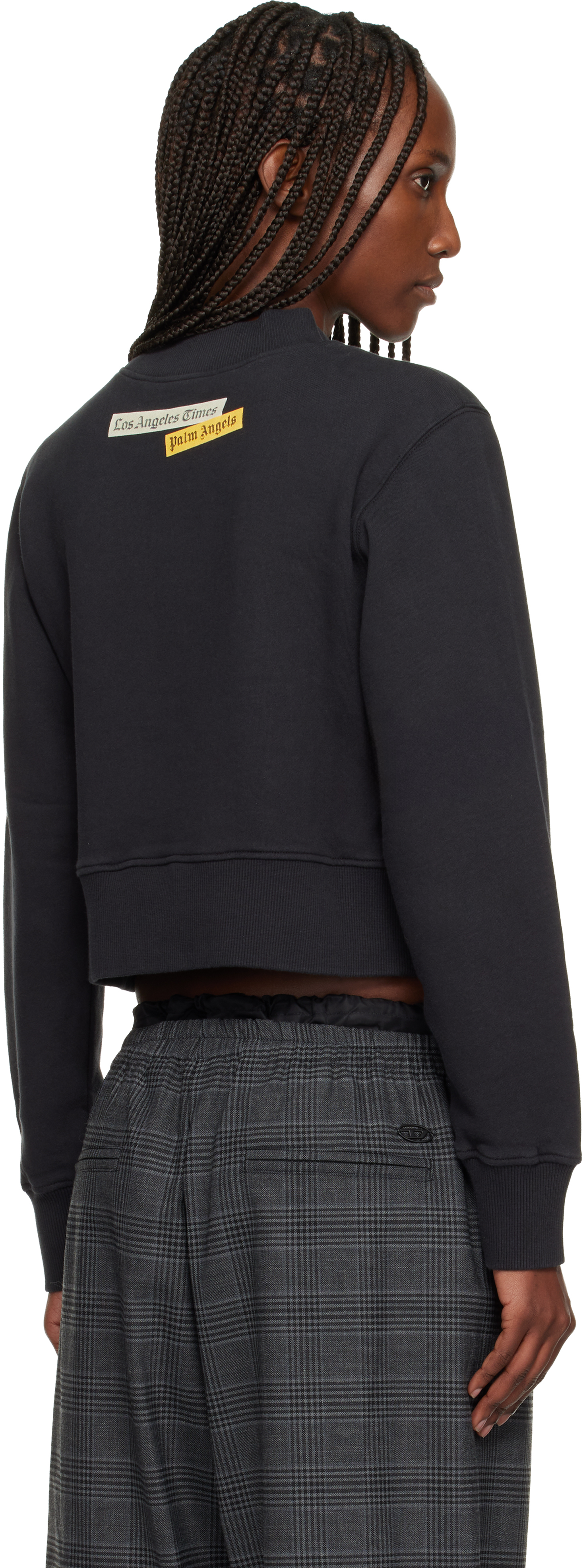 Palm Angels Black La Times Edition News Fitted Crew Sweatshirt In Multi