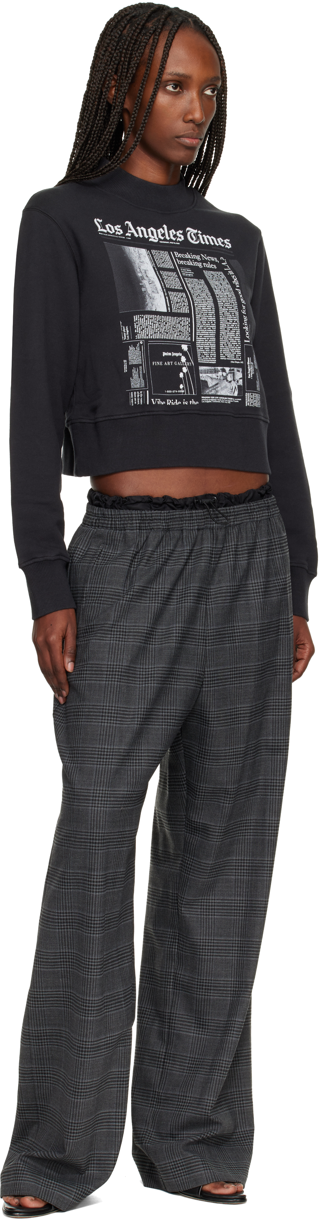 Palm Angels Black La Times Edition News Fitted Crew Sweatshirt In Multi