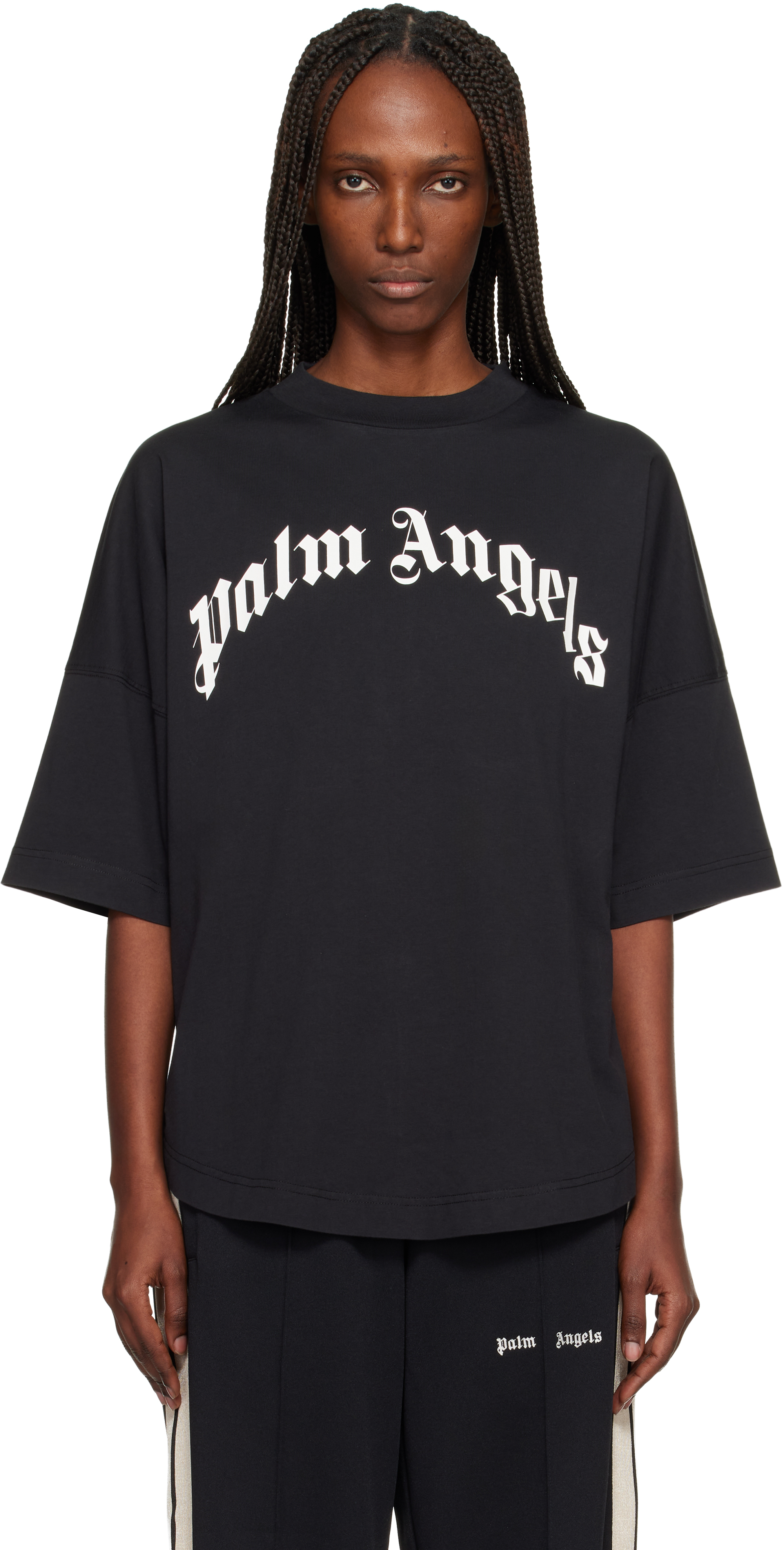 Palm Angels Crew Neck Short Sleeves Top In Black