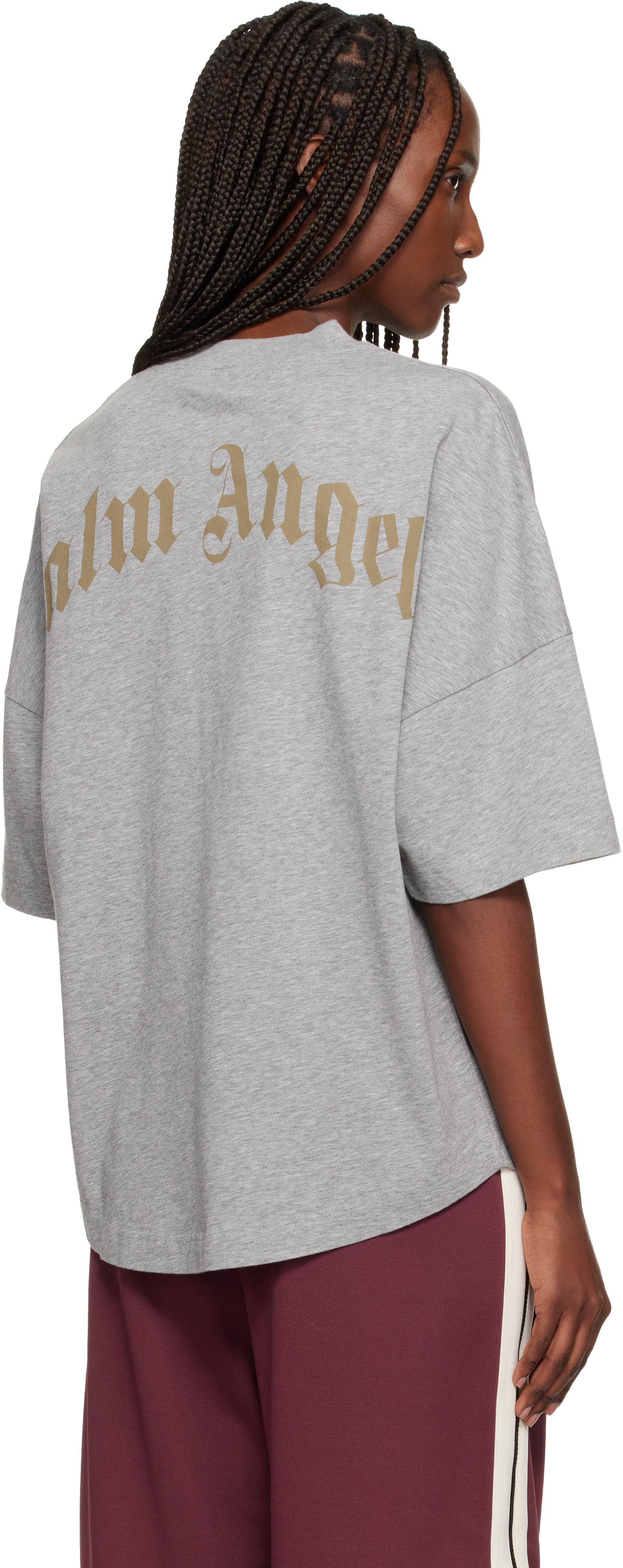 Palm Angels Gray Curved Logo Collar Over T-shirt In Gray
