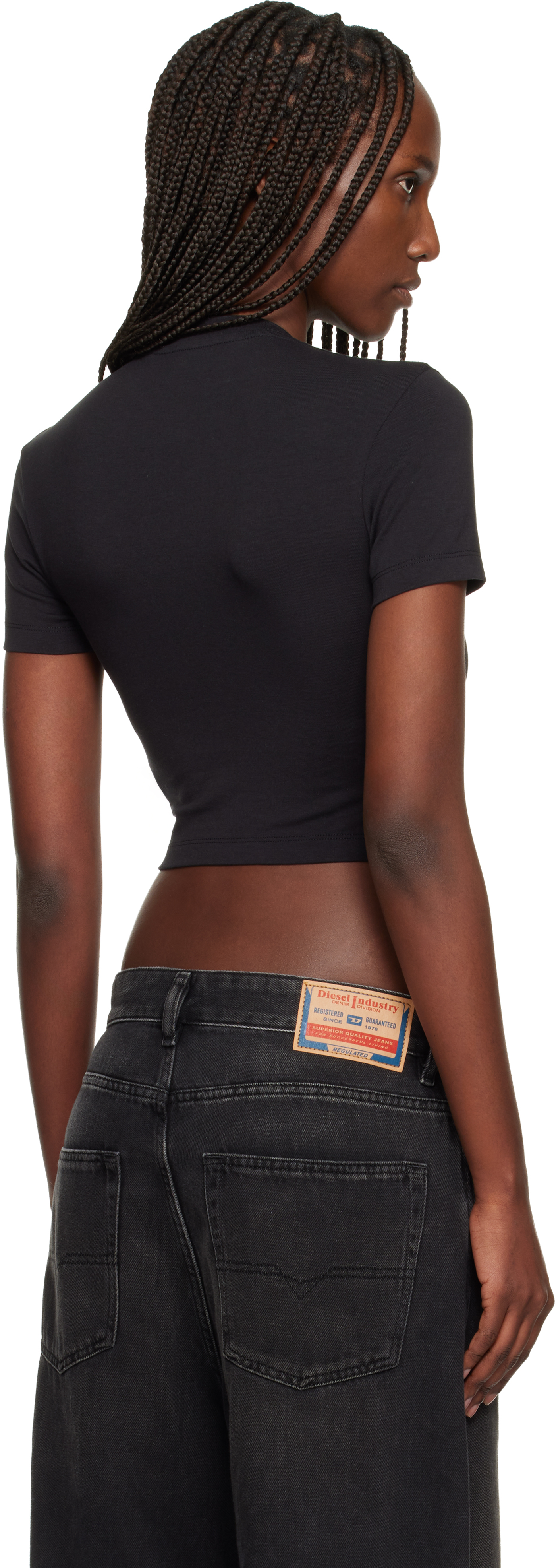 Palm Angels Cropped T-shirt With Gothic Fuchsia Print In Black