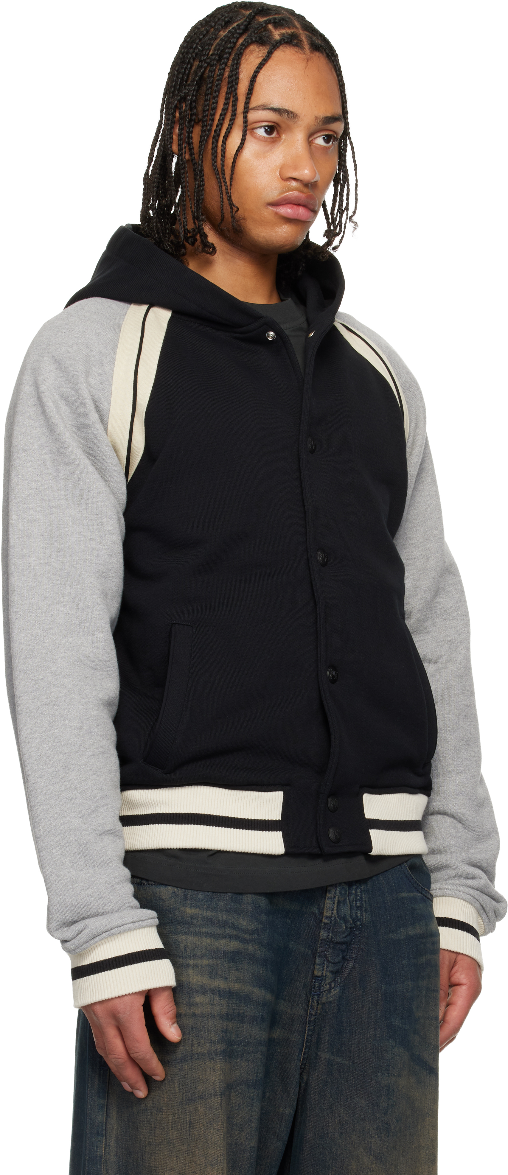 Palm Angels Curved Logo Varsity Jacket In Gray