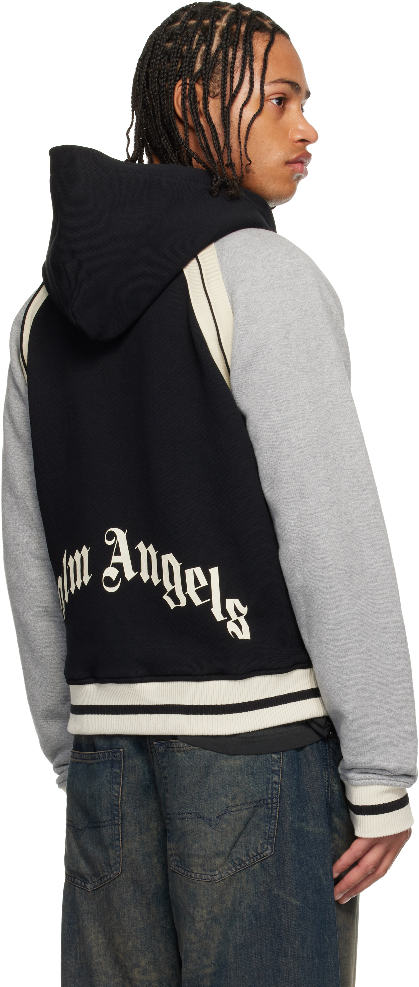 Palm Angels Curved Logo Varsity Jacket In Gray