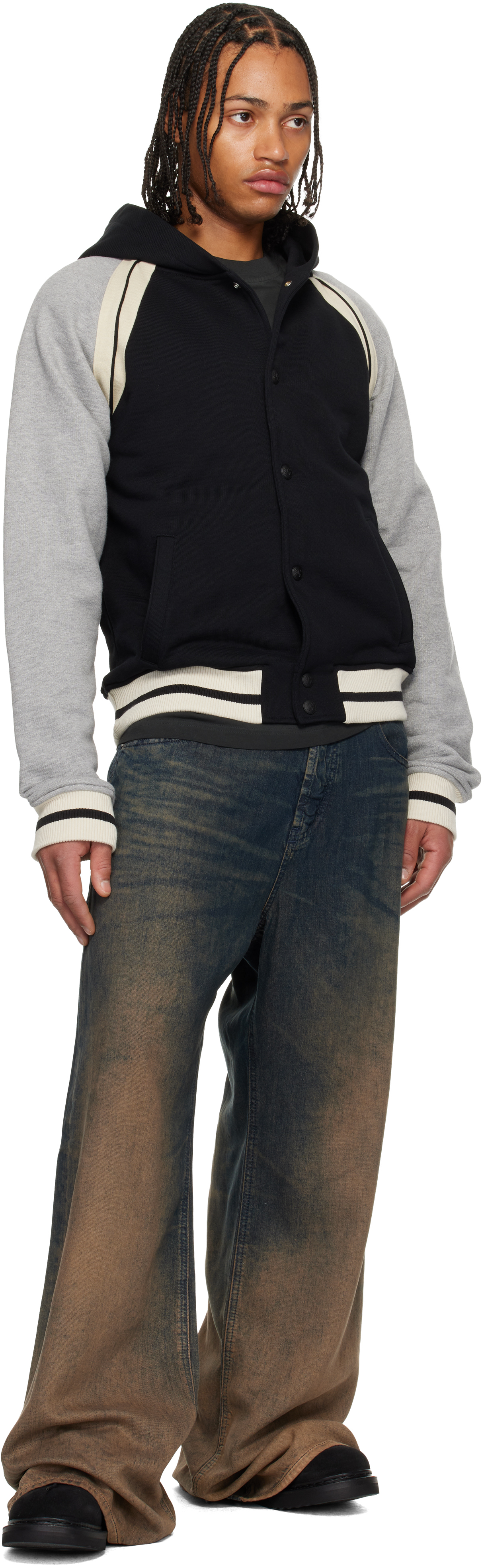 Palm Angels Curved Logo Varsity Jacket In Gray