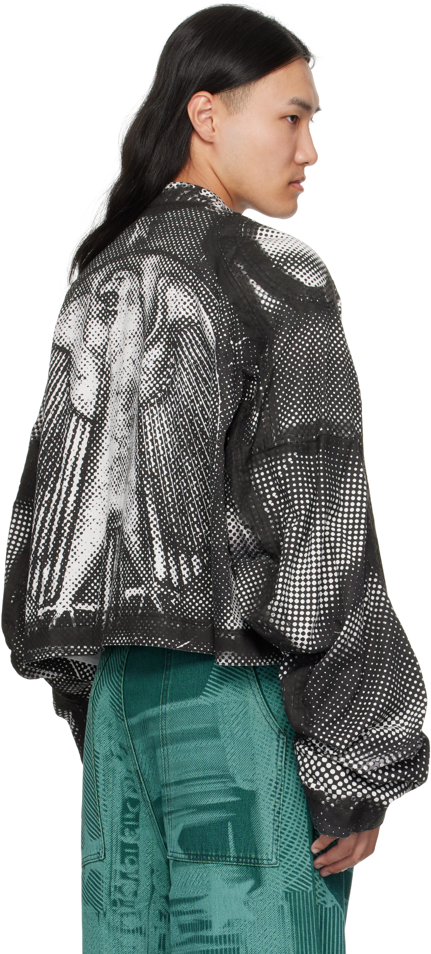 Gerrit Jacob Black & White Printed Moto Denim Jacket In Multi