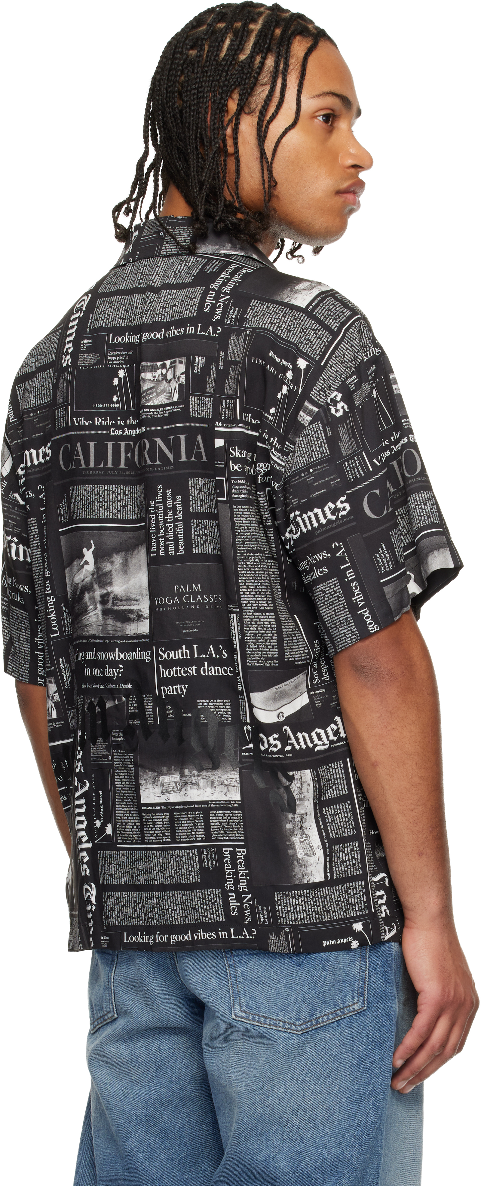 Palm Angels Newspaper Motif Short-sleeved Shirt In Black