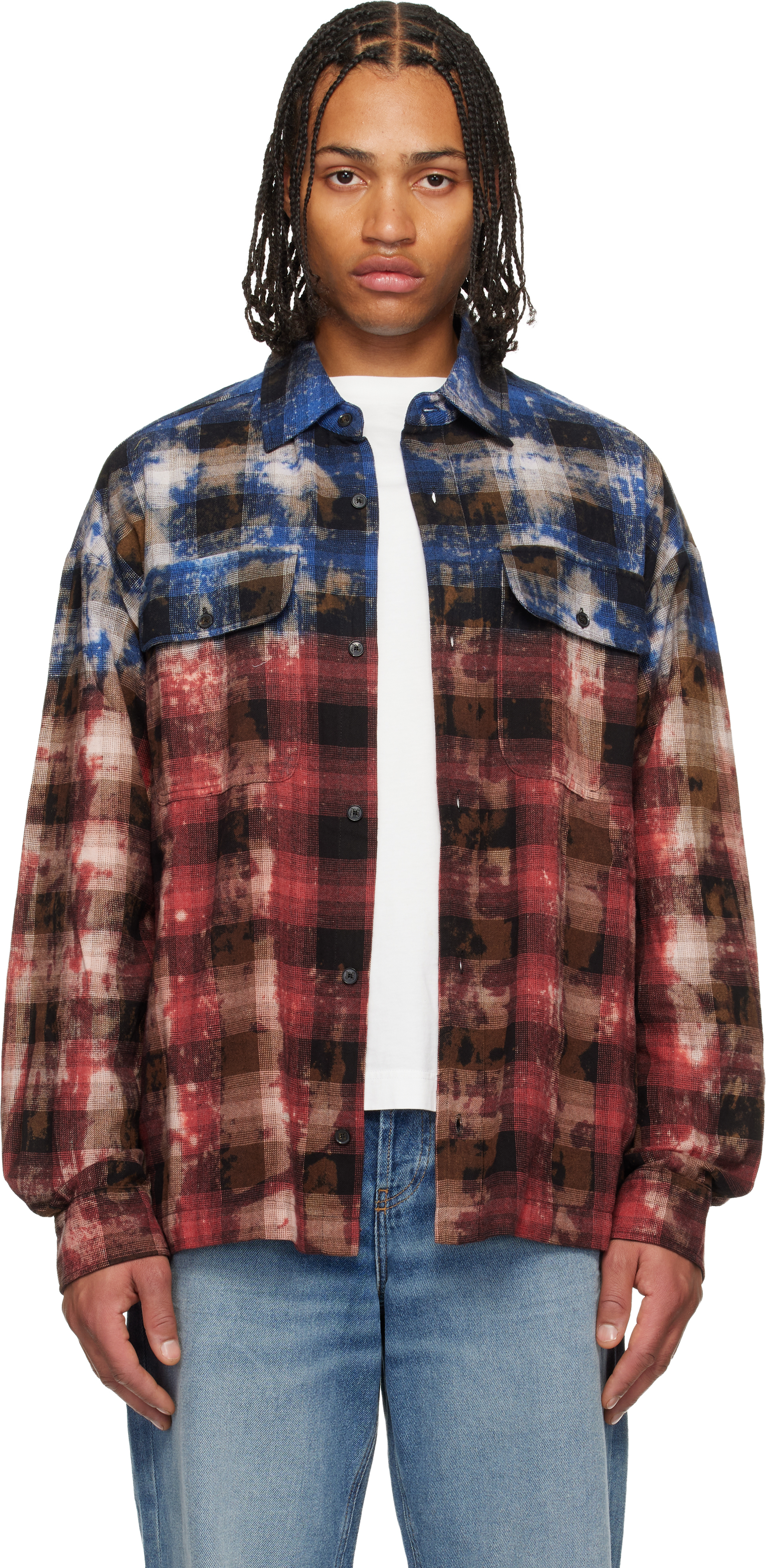 Red & Blue Curved Logo Check Shirt by Palm Angels on Sale