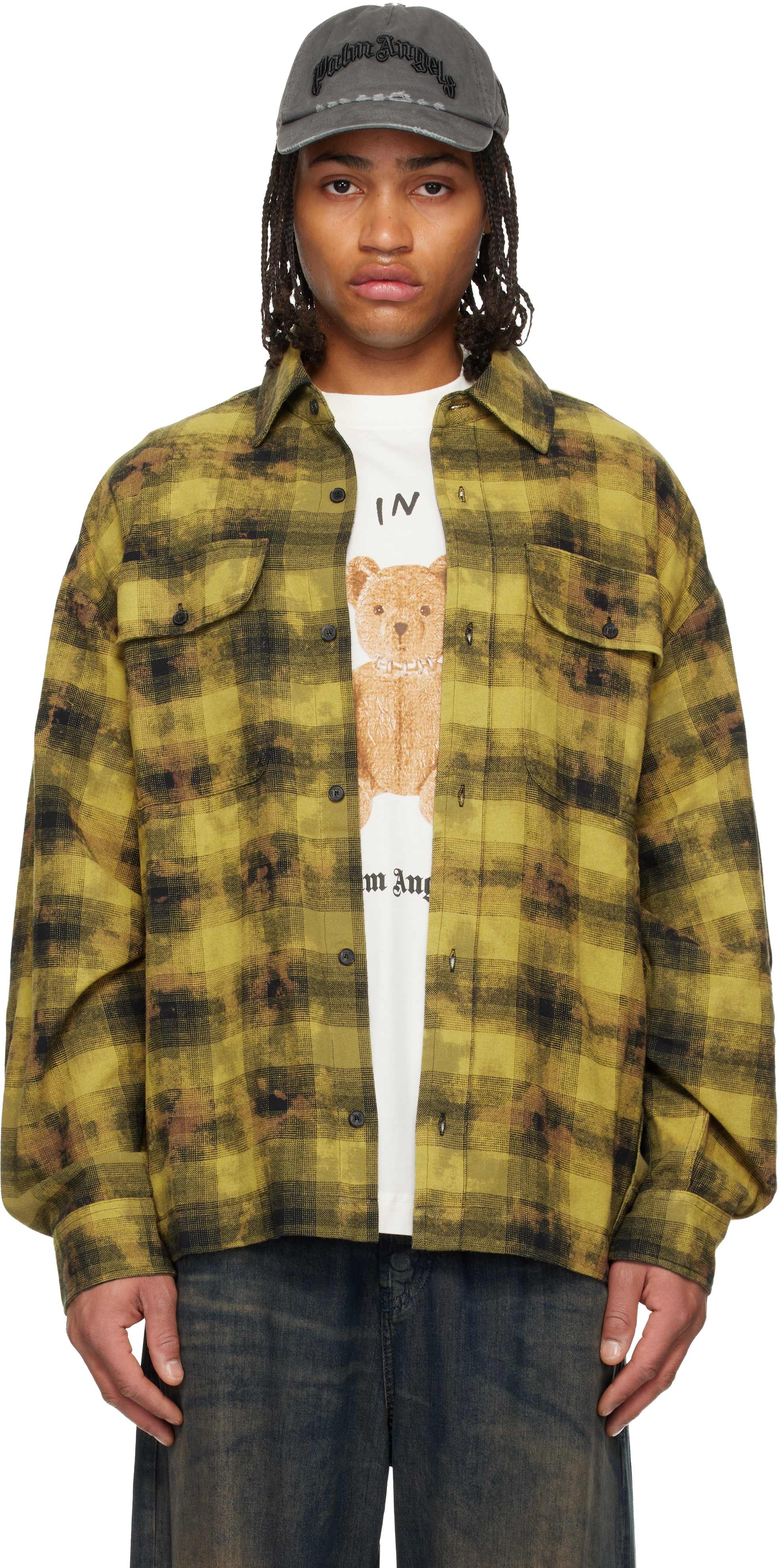 Palm Angelsのイエロー＆ブラック Curved Logo チェック シャツがセール中