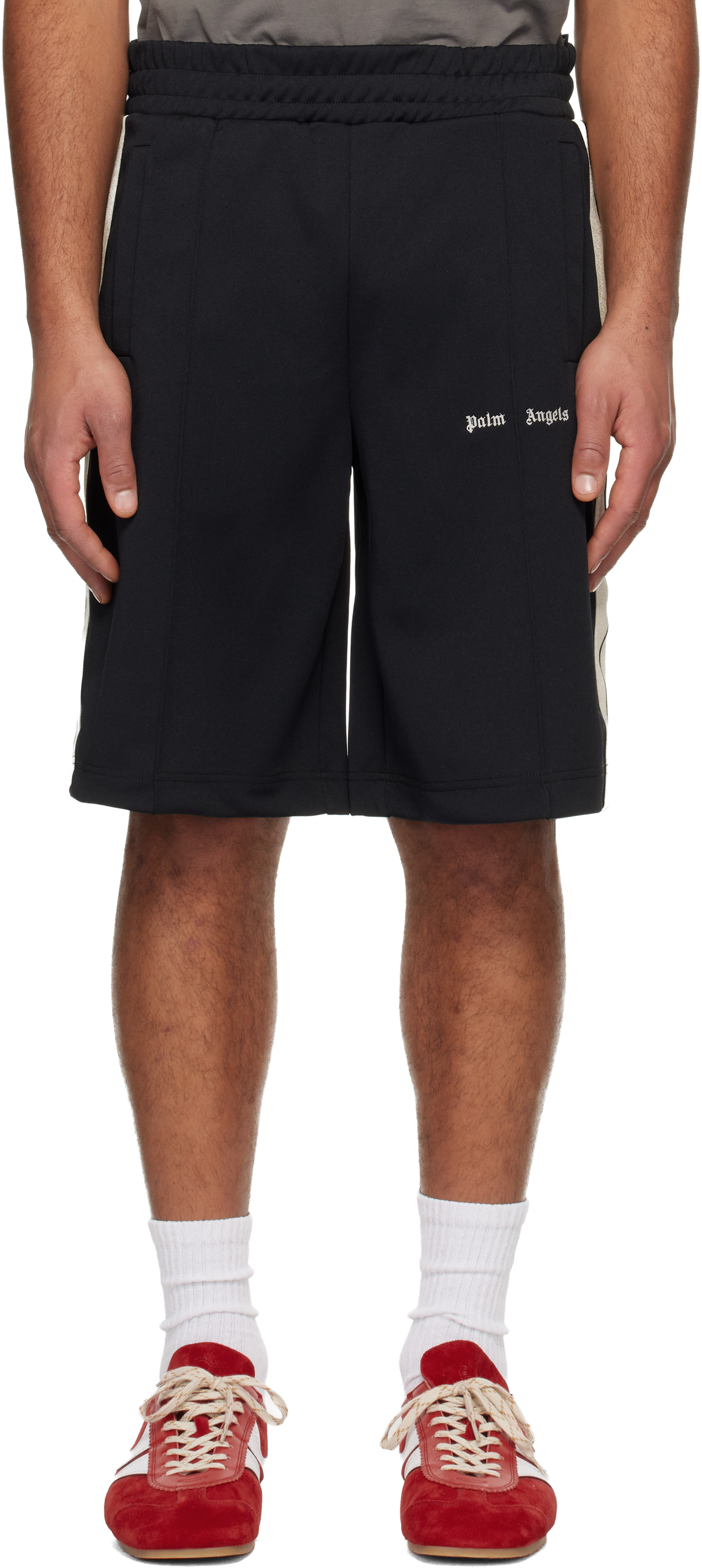 Black Classic Logo Track Shorts by Palm Angels on Sale