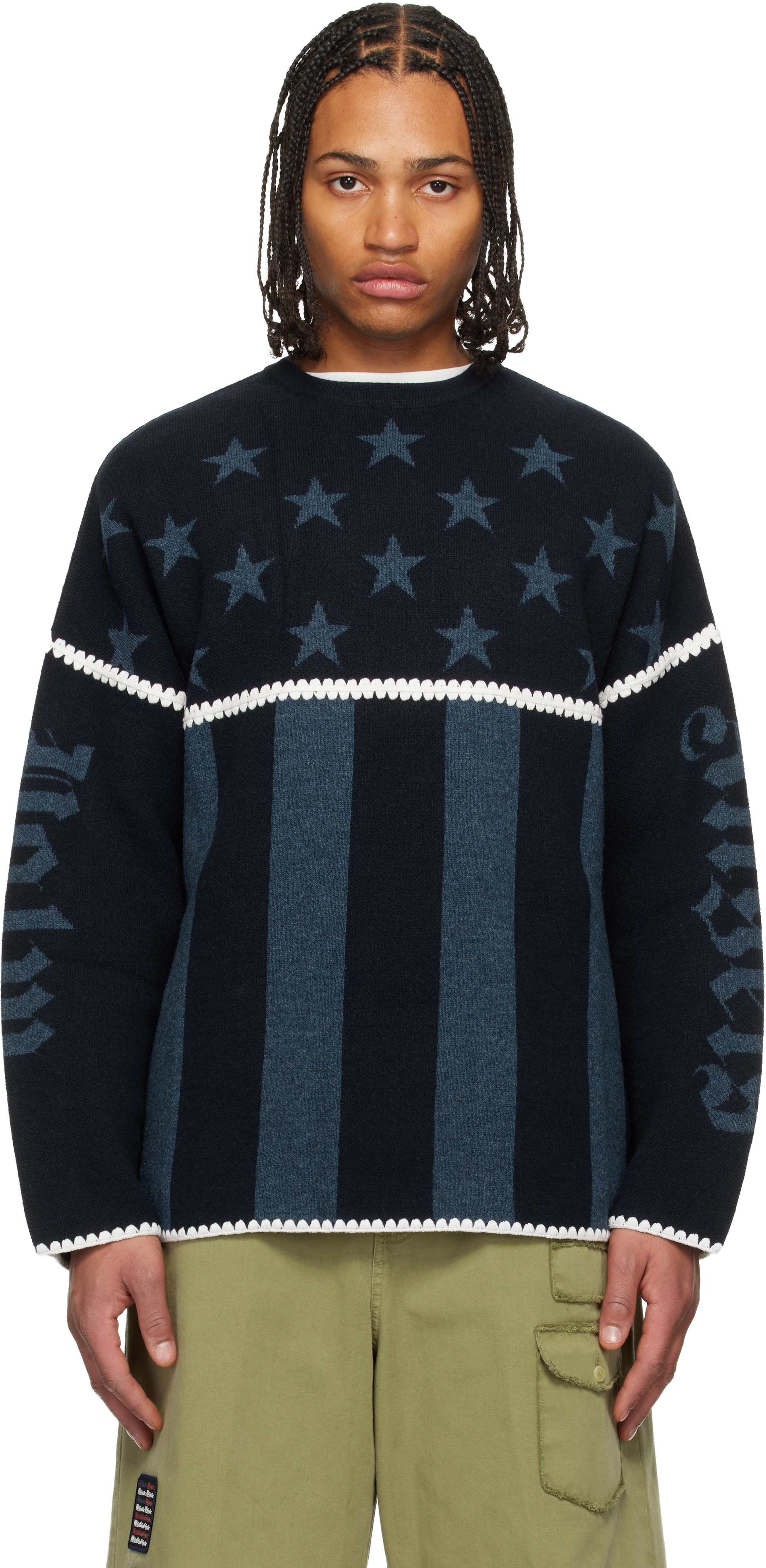 Navy Stars & Stripes Sweater by Palm Angels on Sale