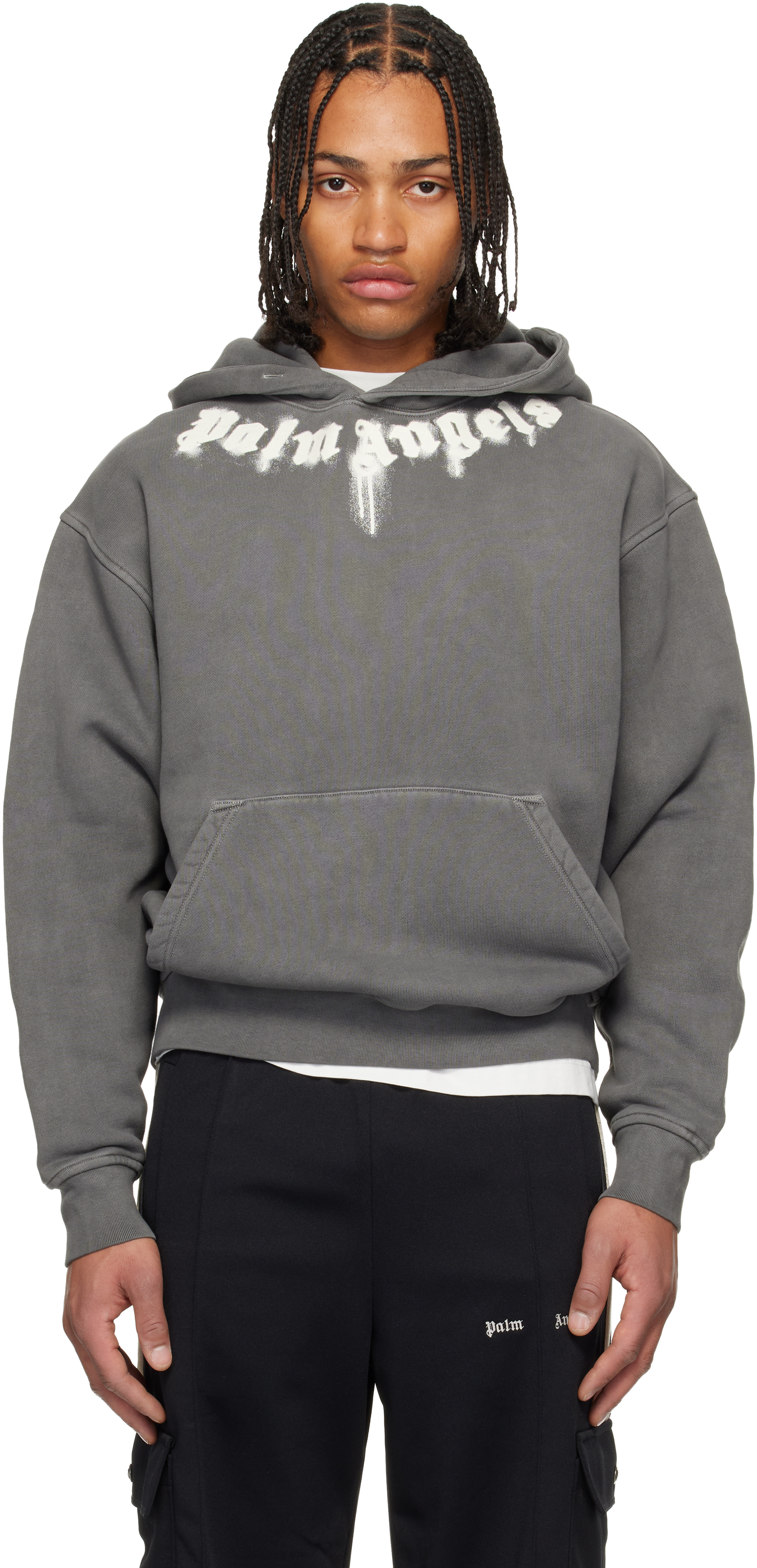 Gray Neck Logo Regular Hoodie by Palm Angels on Sale