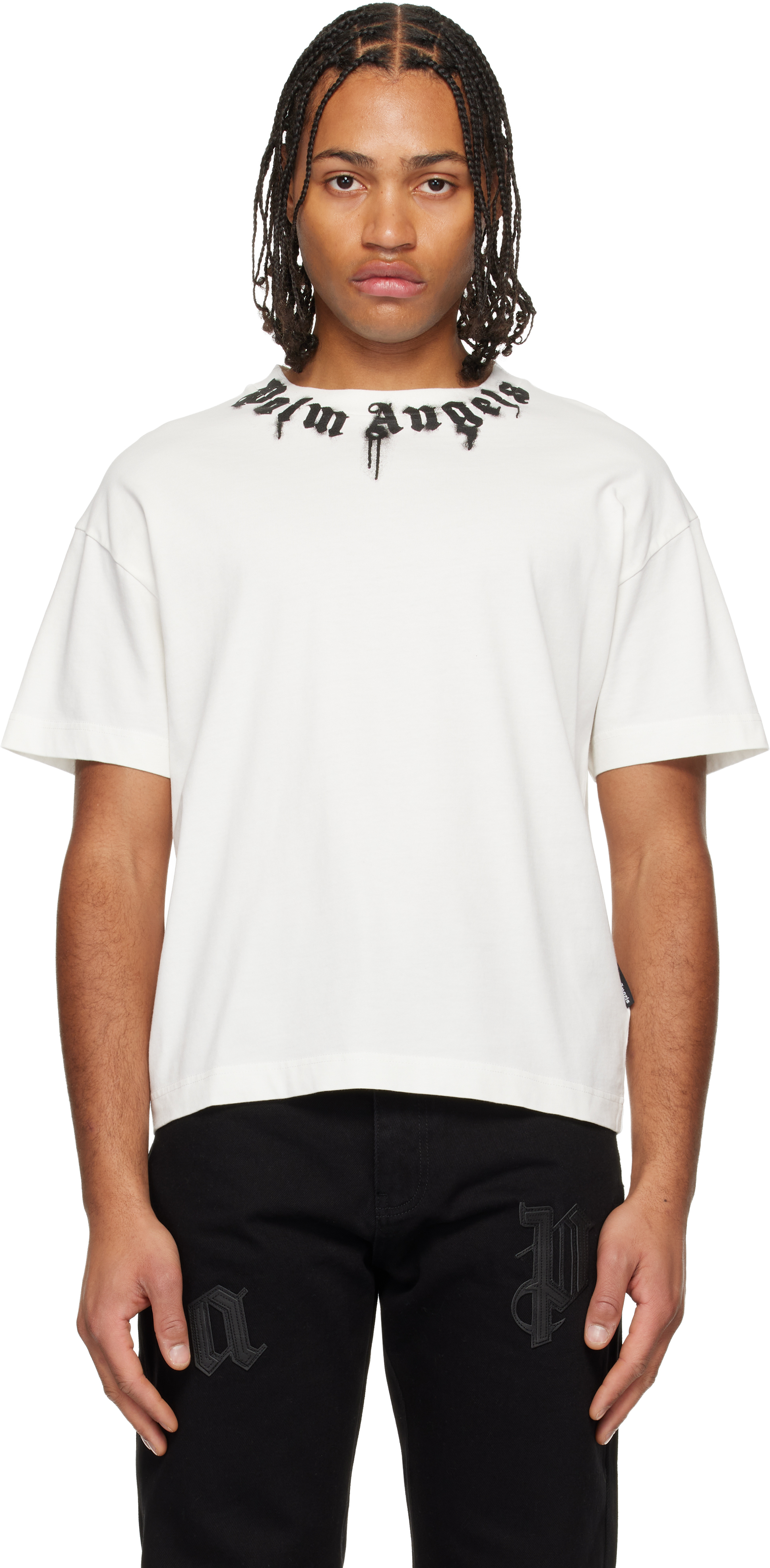 Palm Angels Curved Logo T-shirt In White