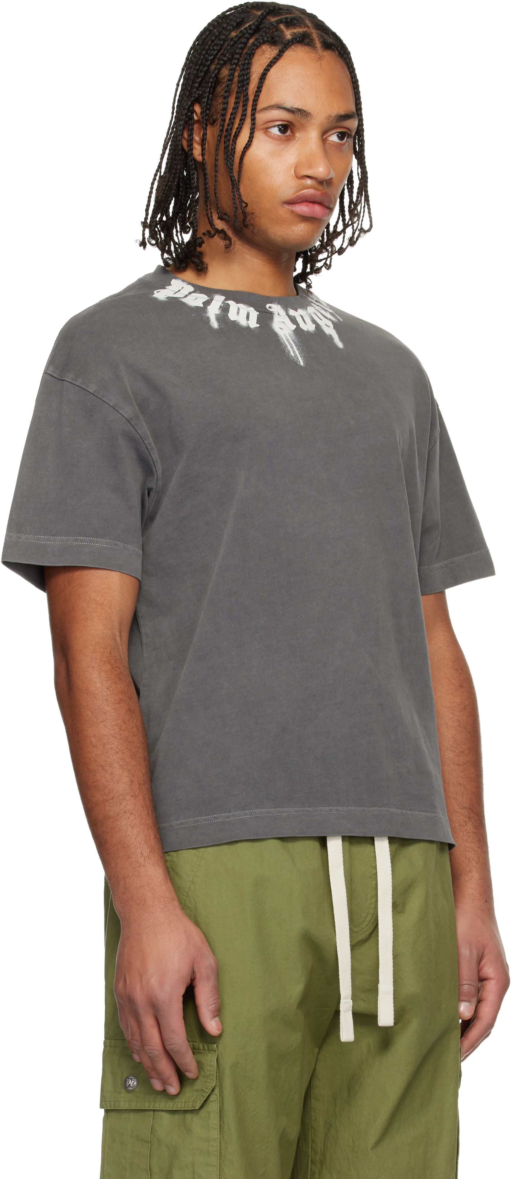 Palm Angels Neck Logo Regular T-shirt In Gray