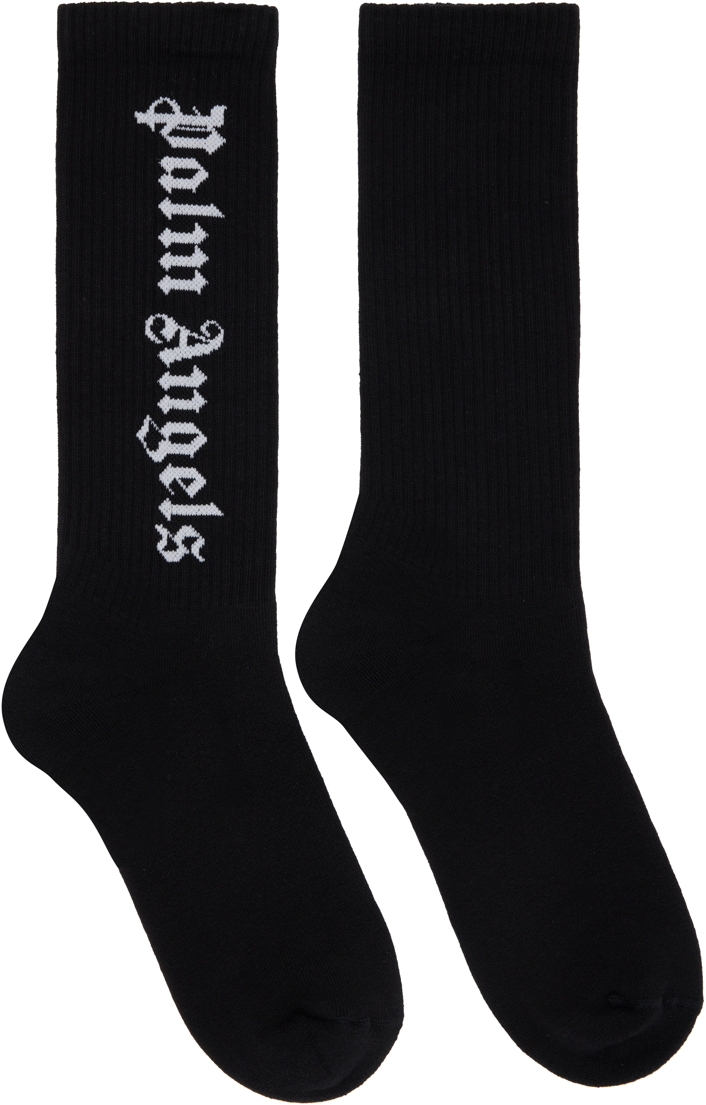 Palm Angels Black Vertical Logo Cotton-blend Socks In Multi