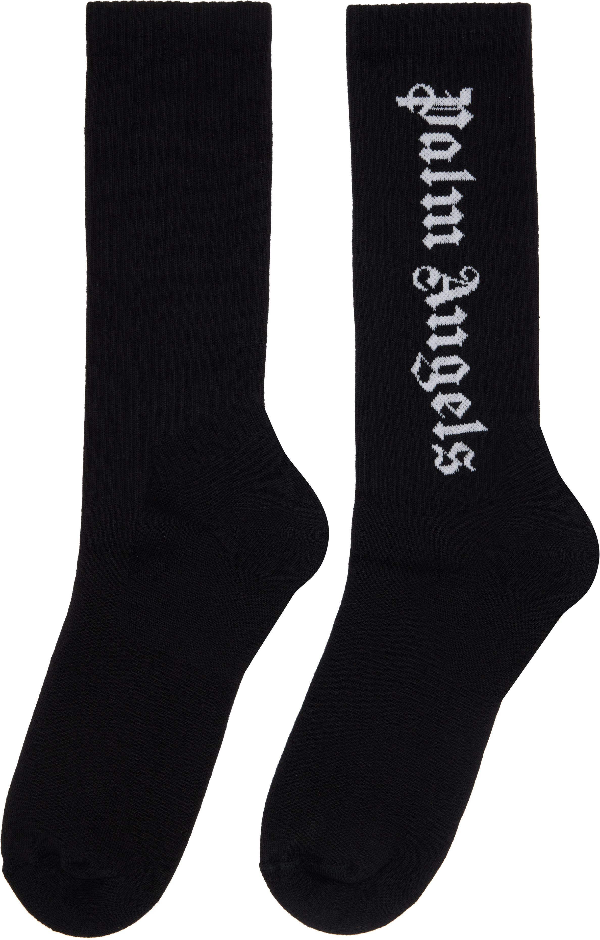 Palm Angels Black Vertical Logo Cotton-blend Socks In Multi