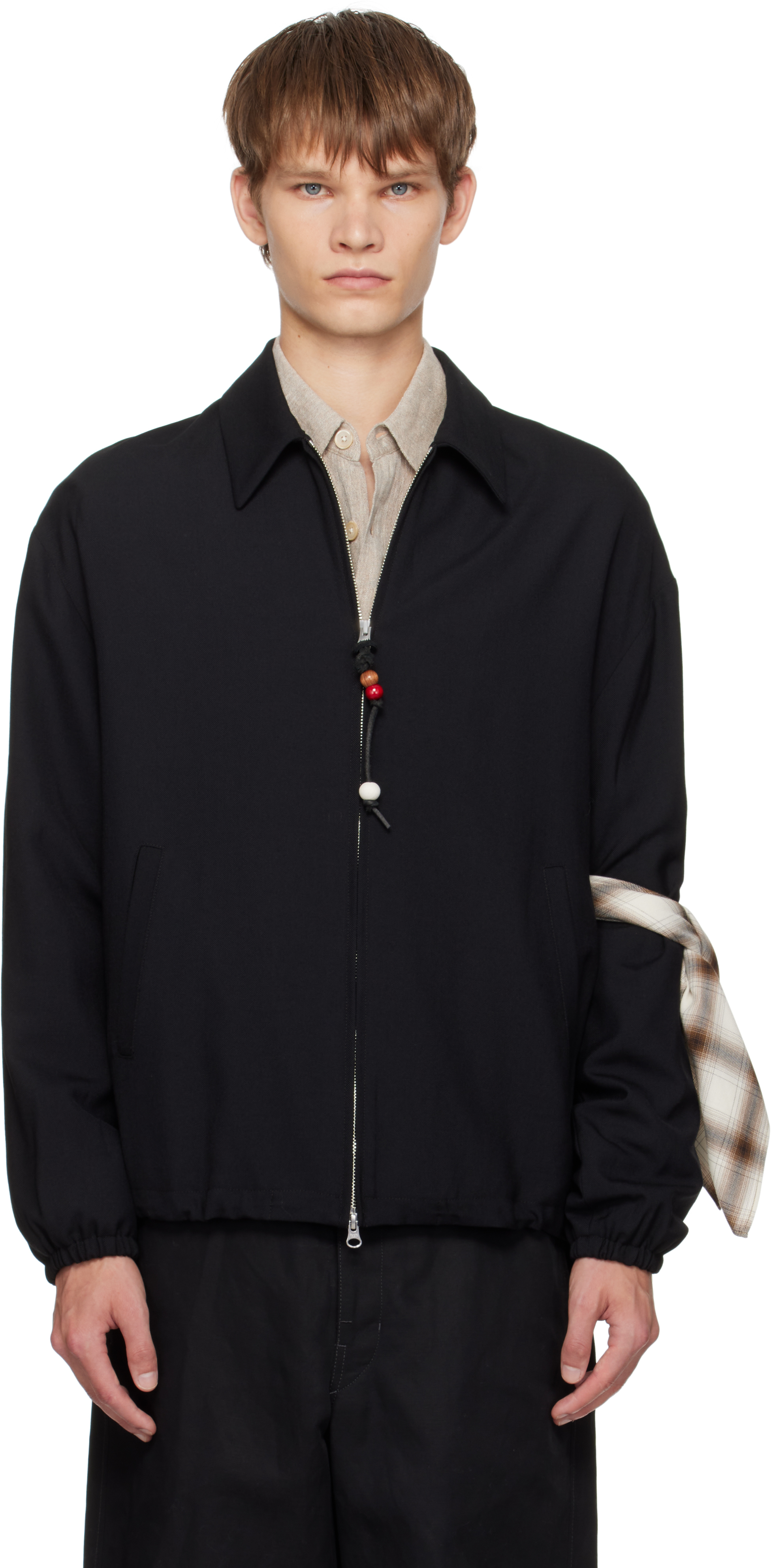 Song For The Mute Black Gabardine Slim Coach Jacket In Black