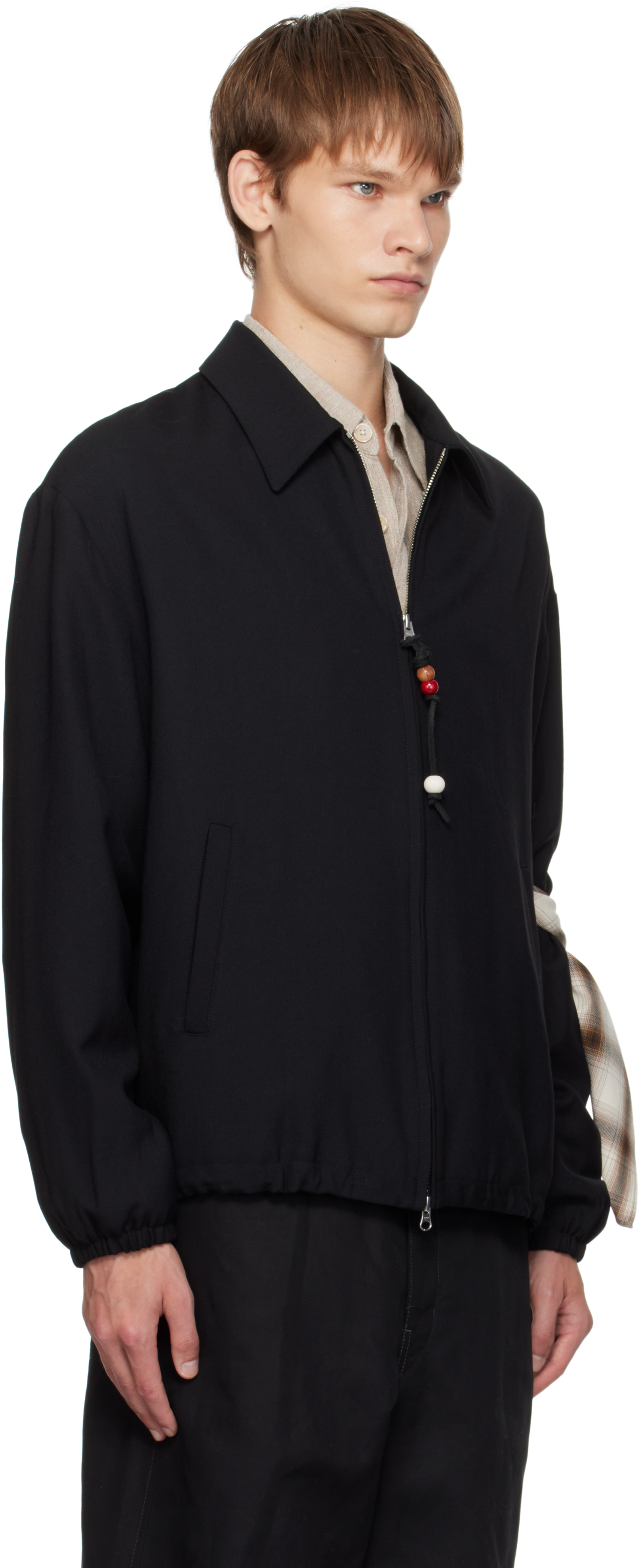Song For The Mute Black Gabardine Slim Coach Jacket In Black